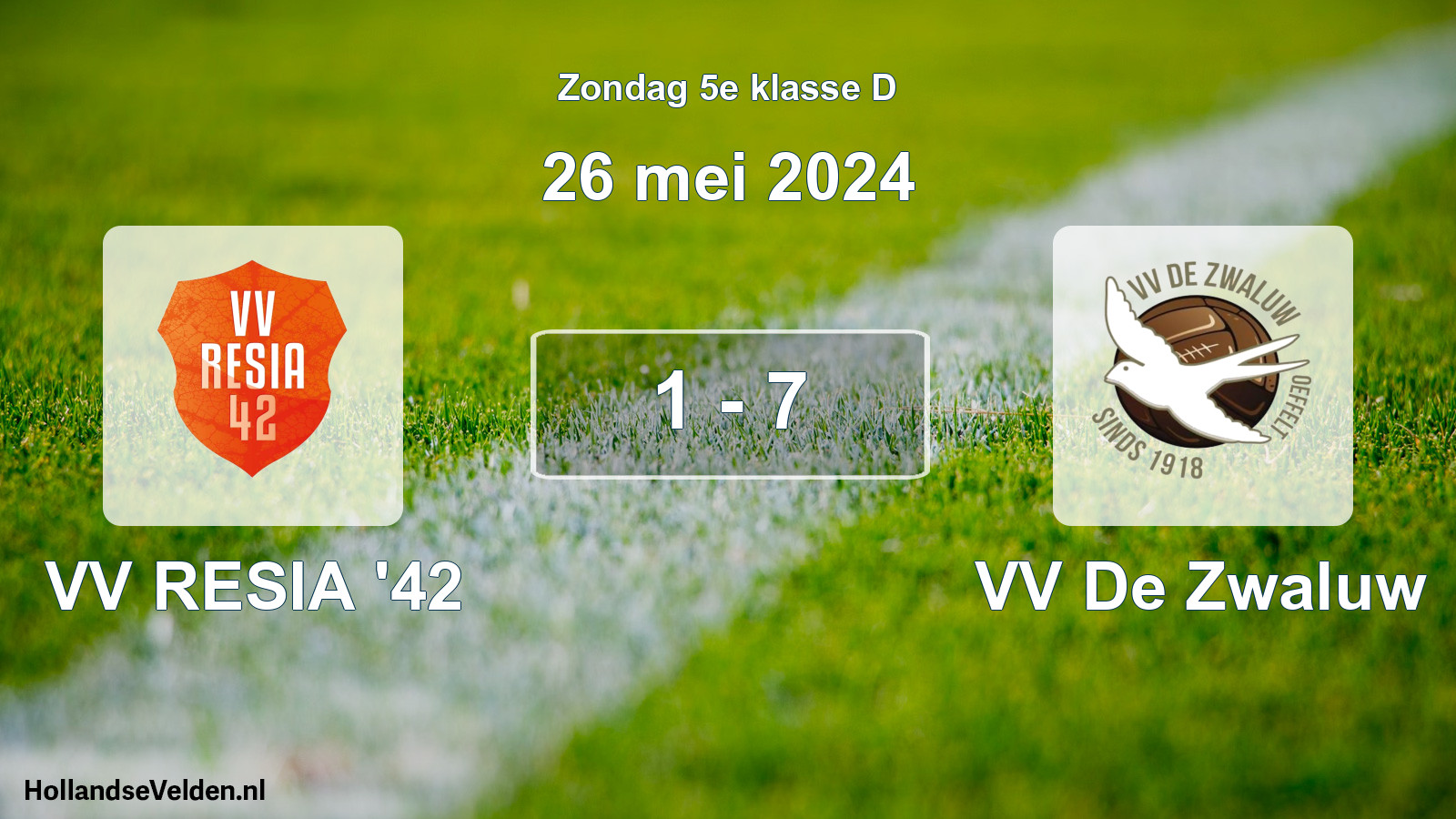 Total number of matches played: VV RESIA '42 - VV De Zwaluw 1 - 7 (26 May 2024)