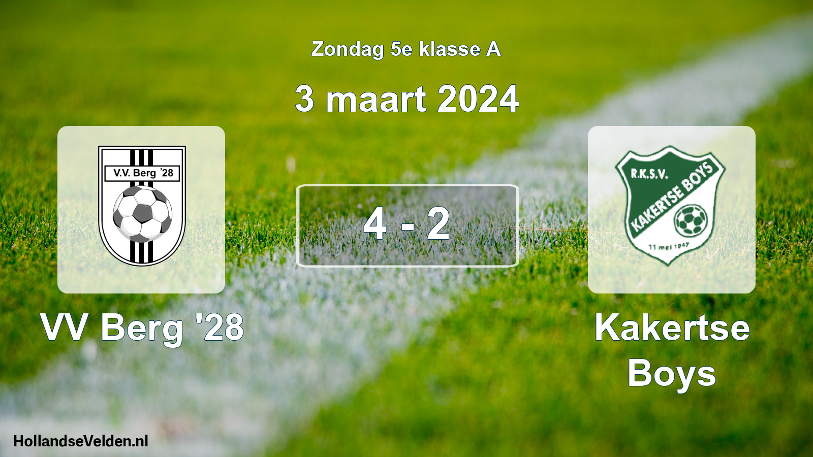 Total number of matches played: VV Berg '28 - Kakertse Boys 4 - 2 (3 March 2024)