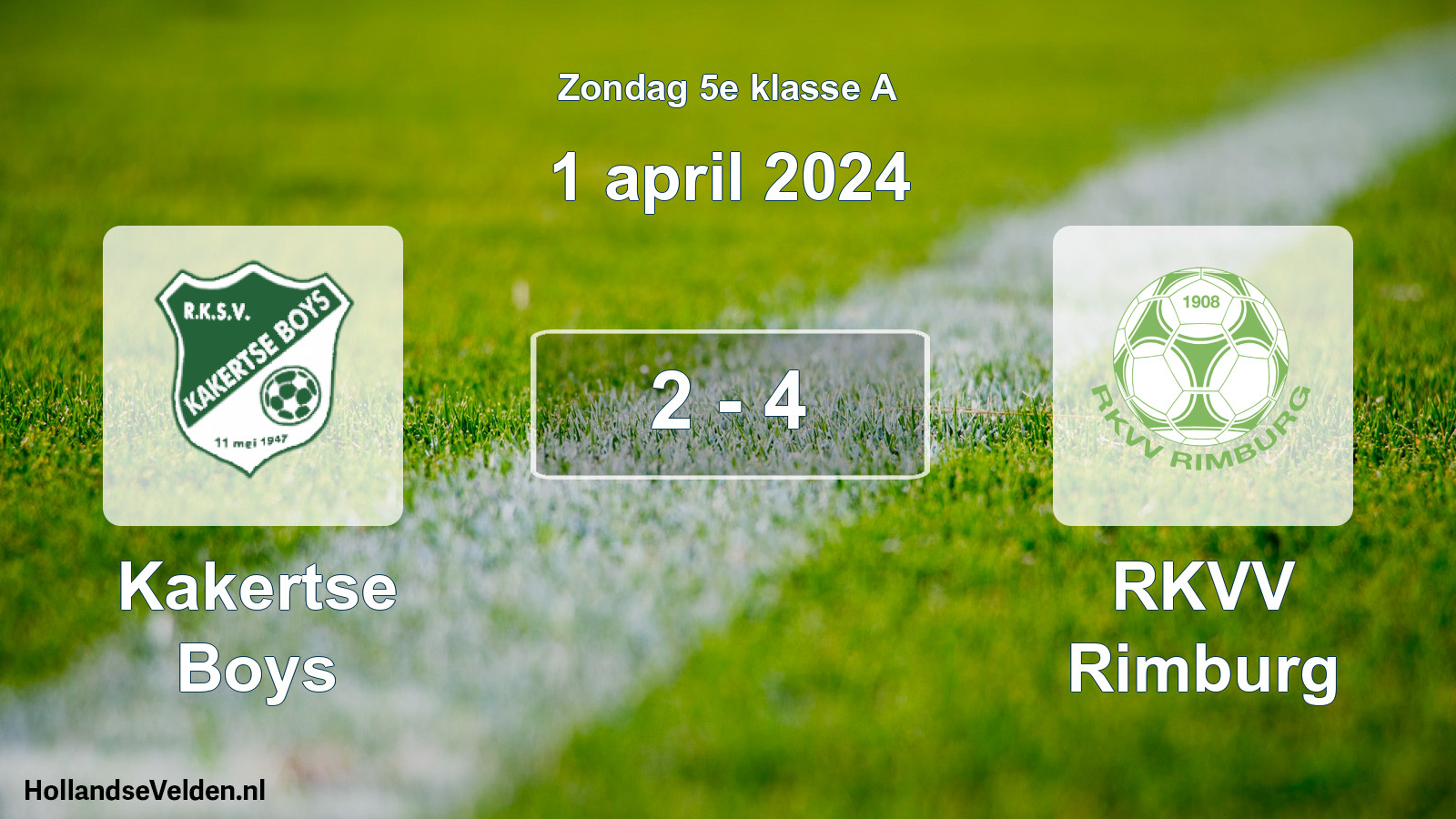 Total number of matches played: Kakertse Boys - RKVV Rimburg 2 - 4 (1 April 2024)