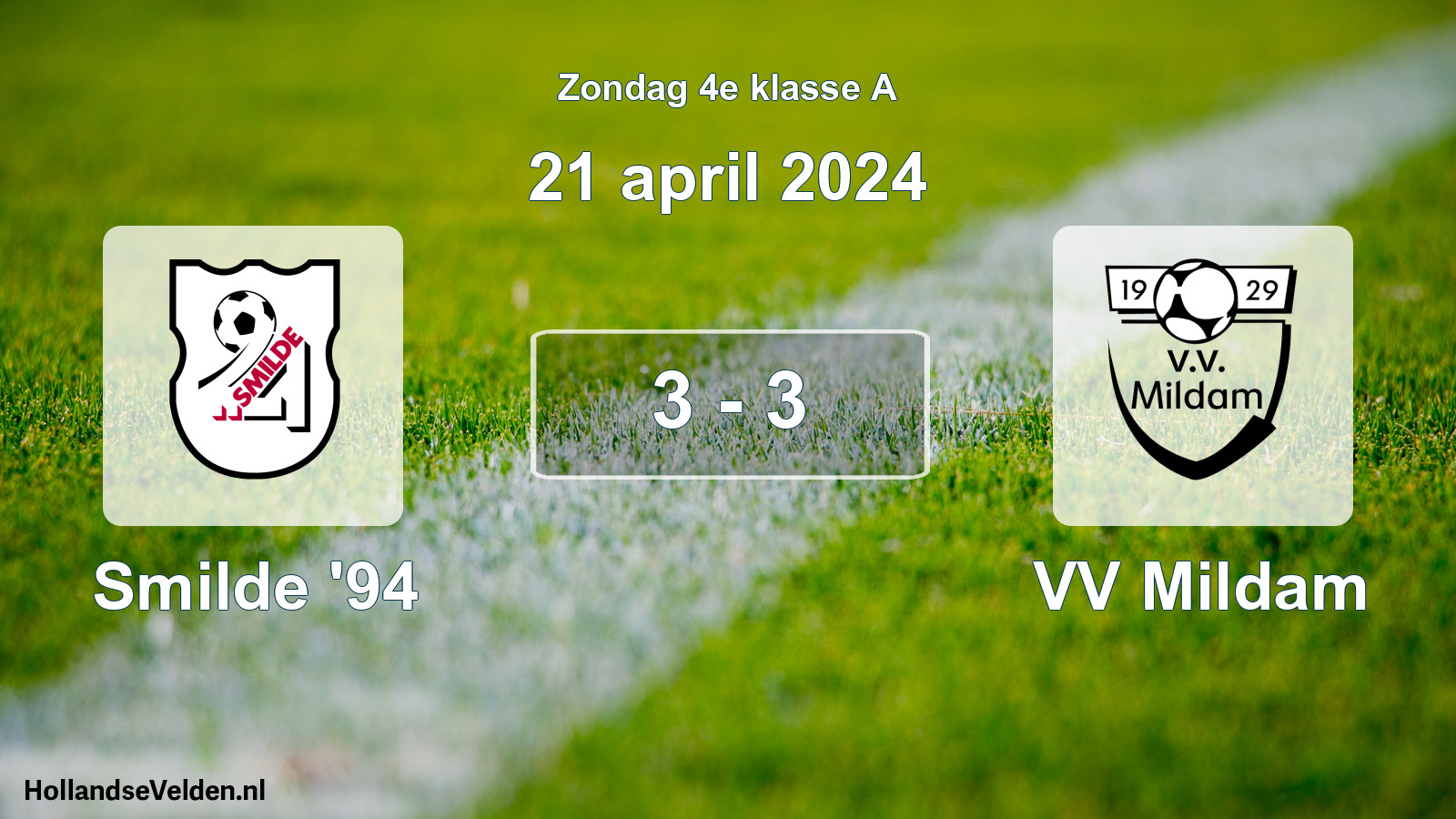 Total number of matches played: Smilde '94 - VV Mildam 3 - 3 (21 April 2024)