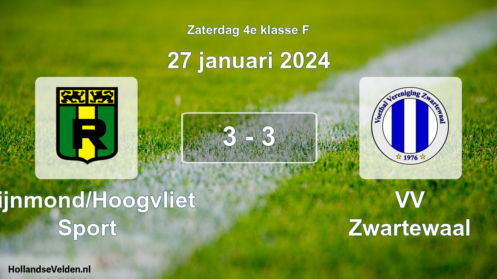 Total number of matches played: Rijnmond/Hoogvliet Sport - VV Zwartewaal 3 - 3 (27 January 2024)