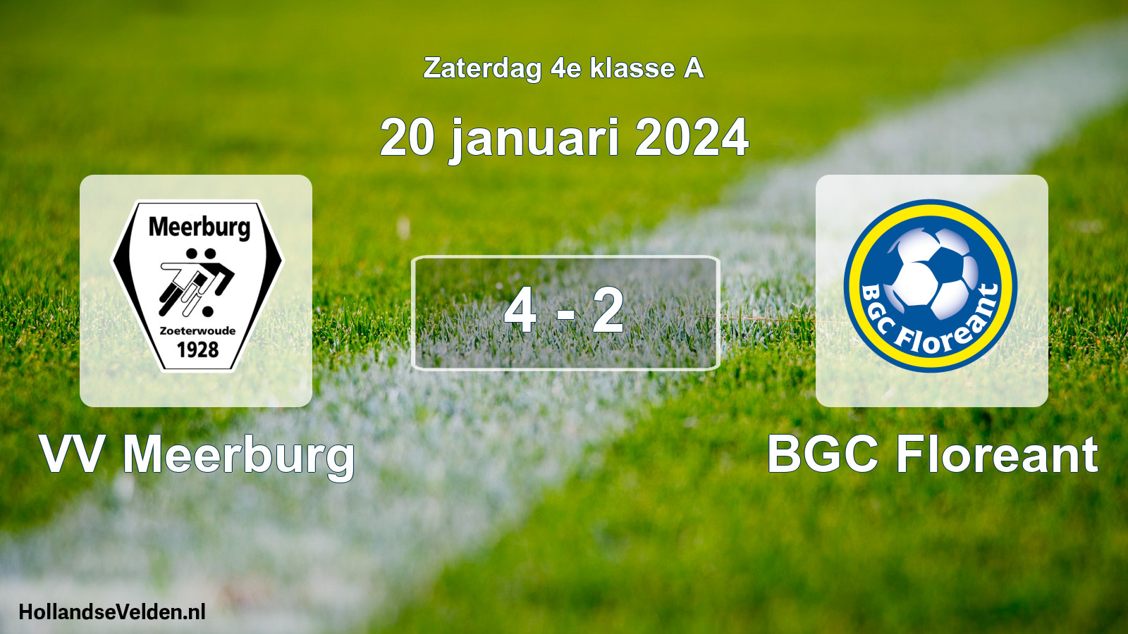 Total number of matches played: VV Meerburg - BGC Floreant 4 - 2 (20 January 2024)