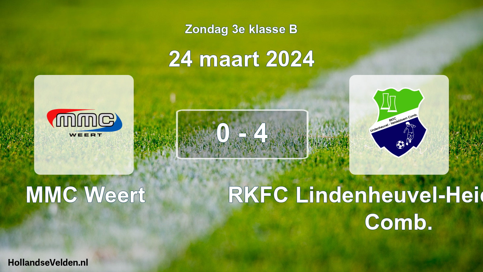 Total number of matches played: MMC Weert - RKFC Lindenheuvel-Heidebloem Comb. 0 - 4 (24 March 2024)