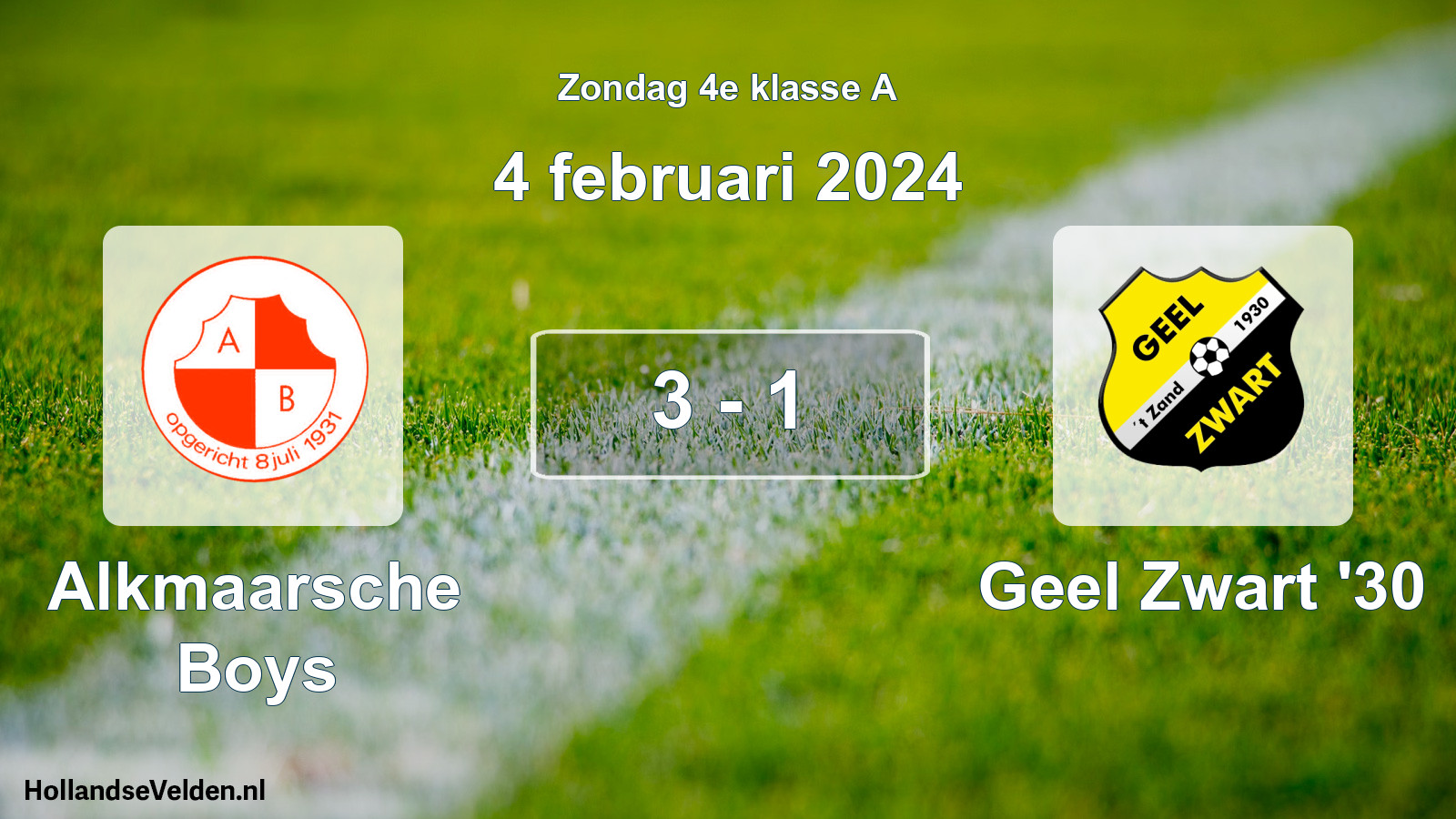 Total number of matches played: Alkmaarsche Boys - Geel Zwart '30 3 - 1 (4 February 2024)