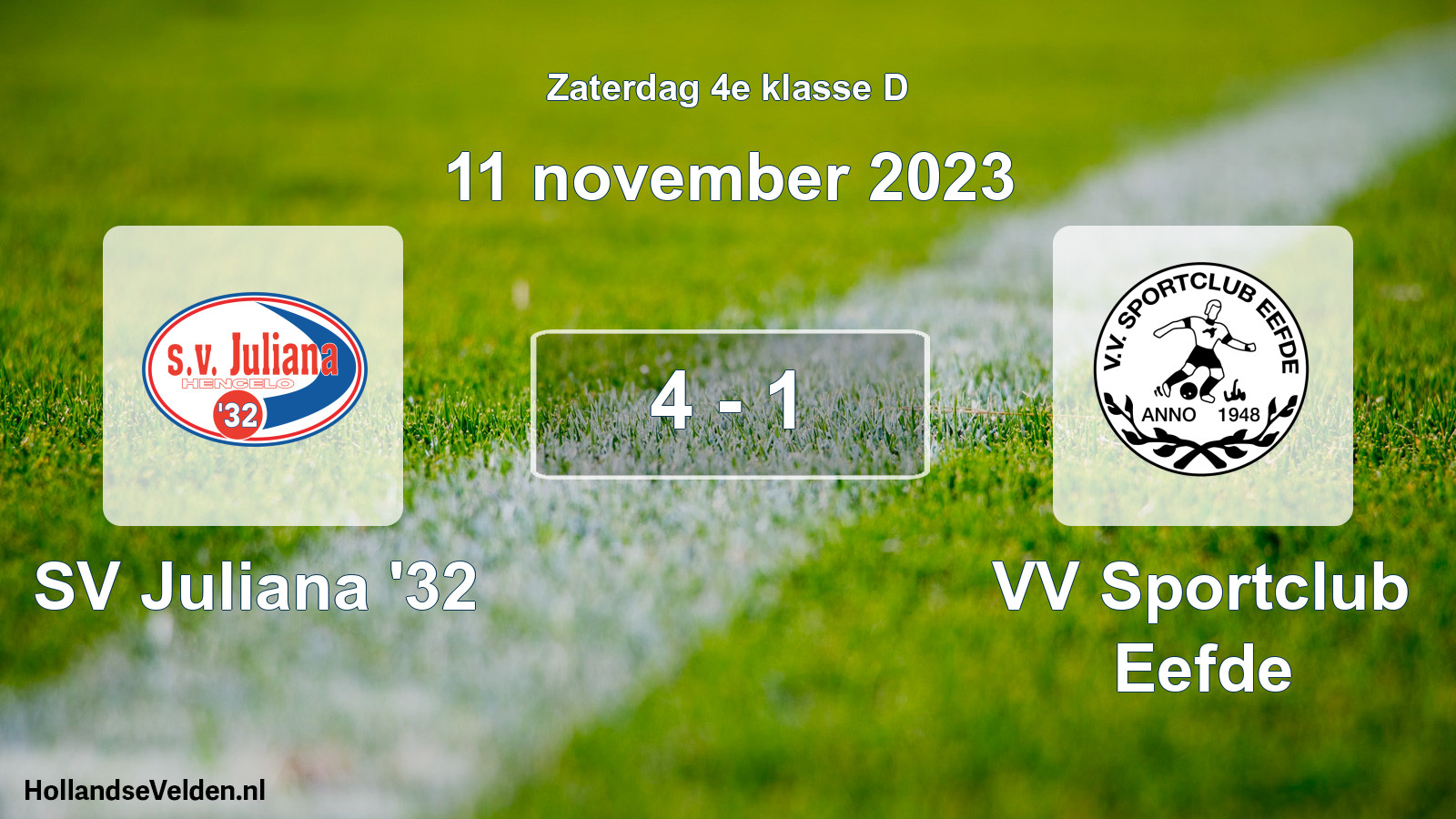 Total number of matches played: SV Juliana '32 - VV Sportclub Eefde 4 - 1 (11 November 2023)