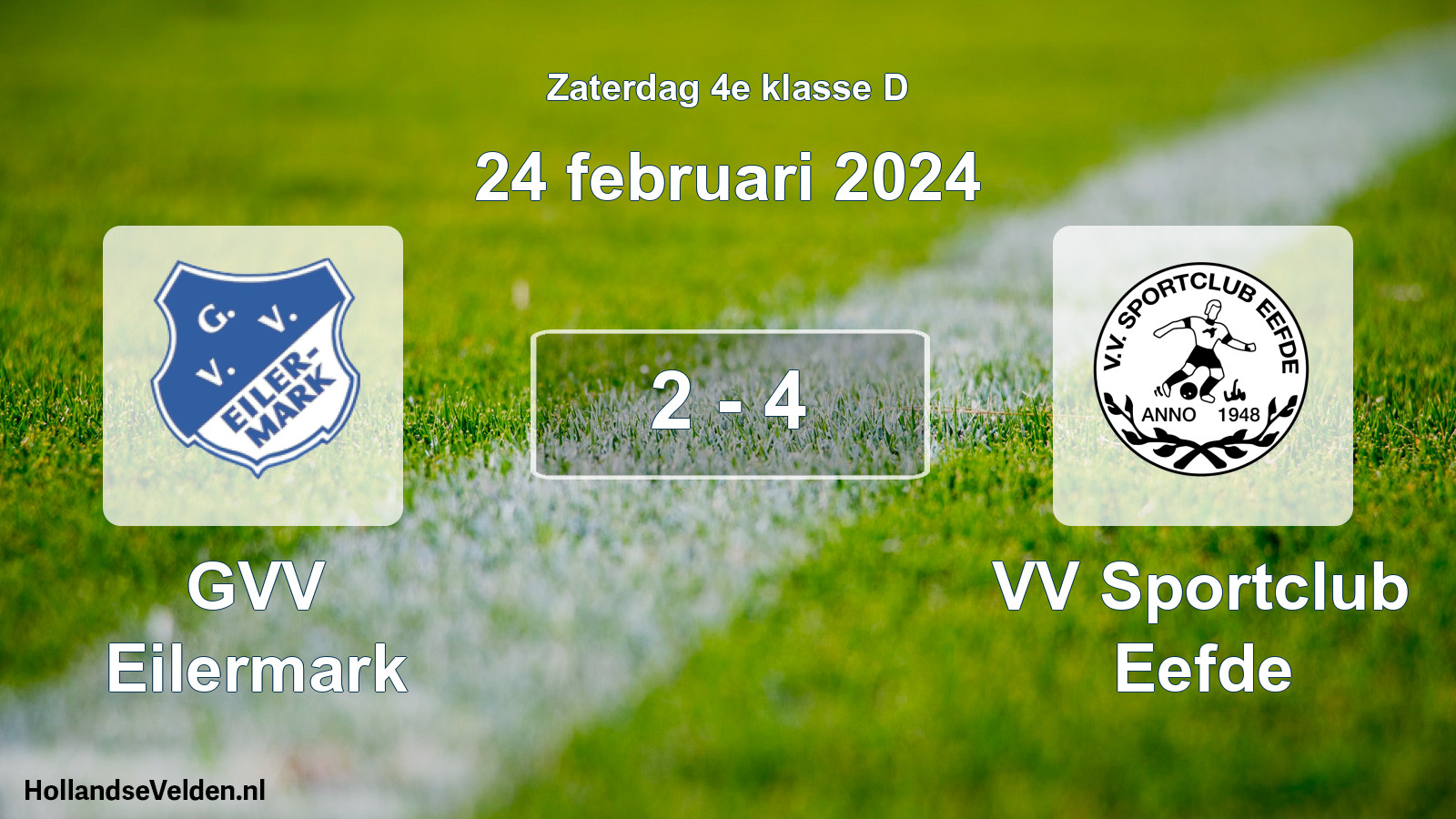 Total number of matches played: GVV Eilermark - VV Sportclub Eefde 2 - 4 (24 February 2024)