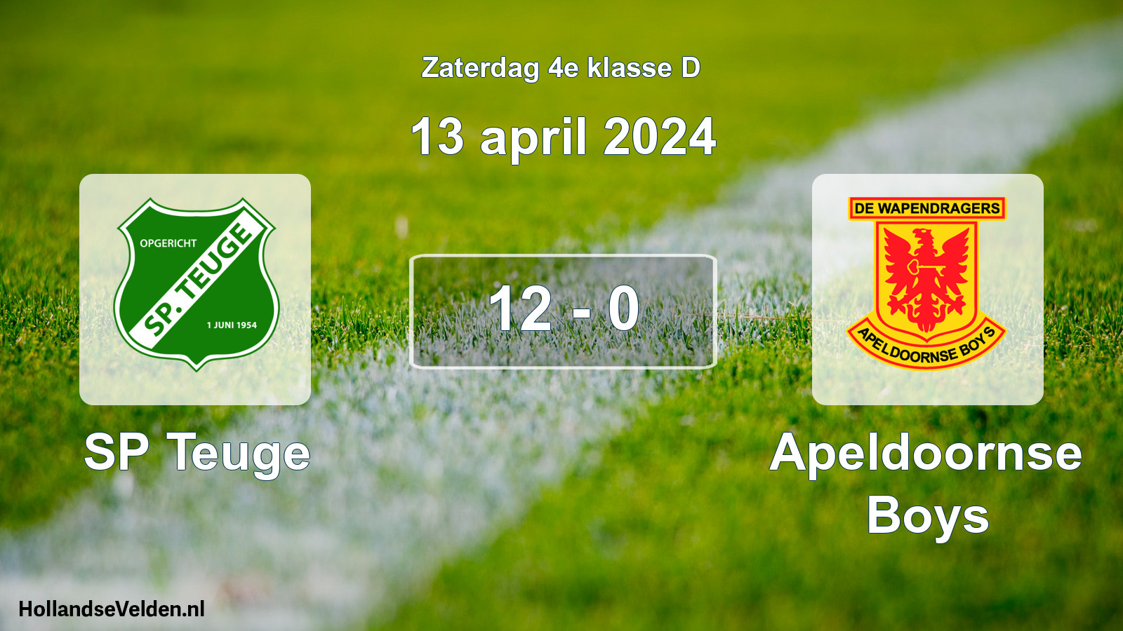 Total number of matches played: SP Teuge - Apeldoornse Boys 12 - 0 (13 April 2024)