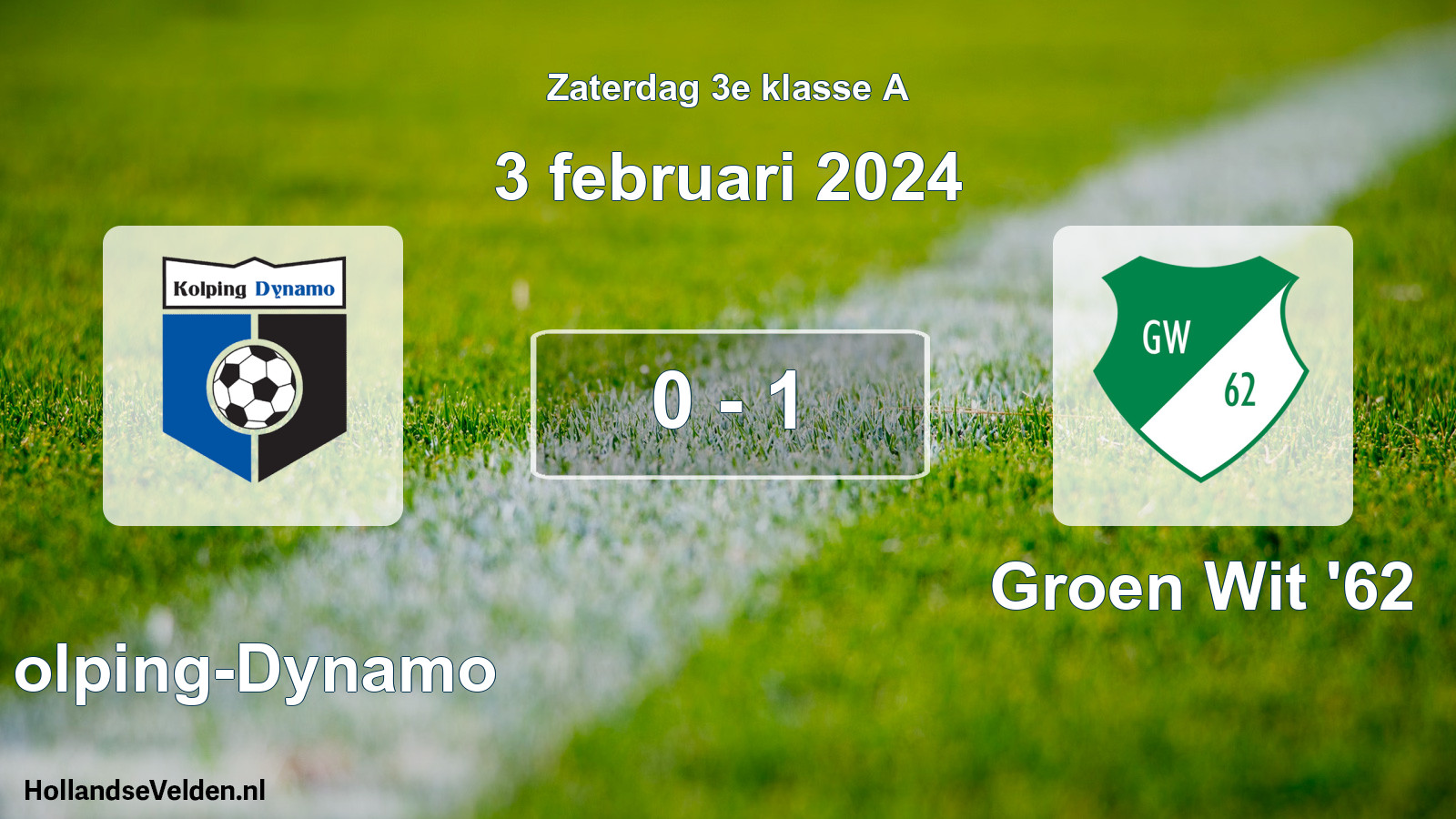 Total number of matches played: Kolping-Dynamo - Groen Wit '62 0 - 1 (3 February 2024)