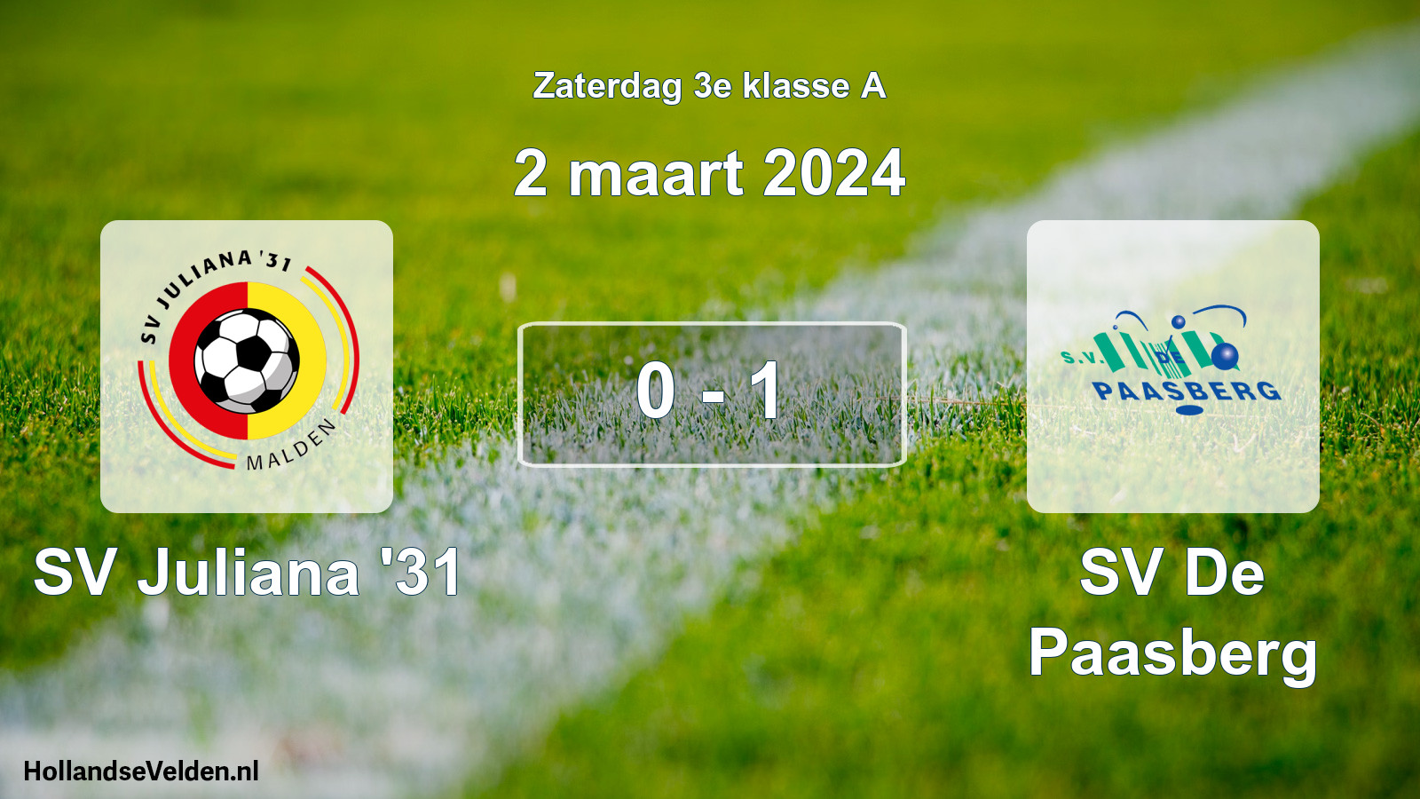 Total number of matches played: SV Juliana '31 - SV De Paasberg 0 - 1 (2 March 2024)