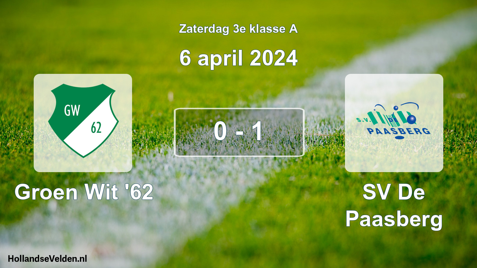 Total number of matches played: Groen Wit '62 - SV De Paasberg 0 - 1 (6 April 2024)