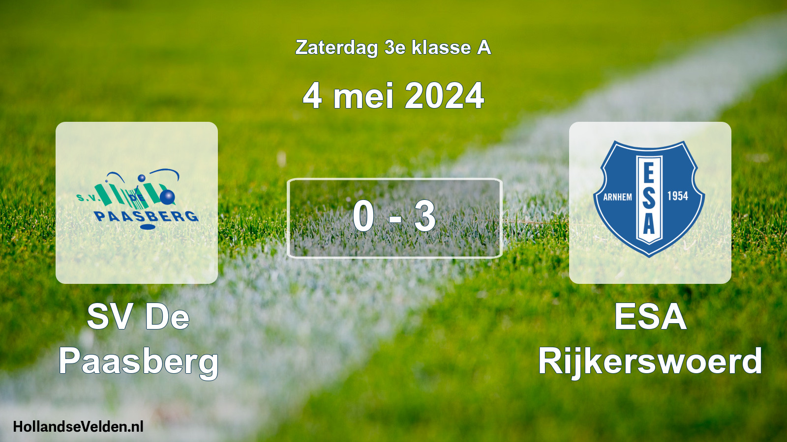 Total number of matches played: SV De Paasberg - ESA Rijkerswoerd 0 - 3 (4 May 2024)