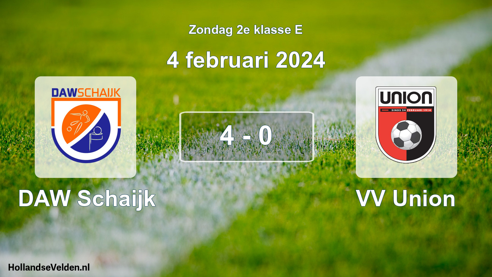 Total number of matches played: DAW Schaijk - VV Union 4 - 0 (4 February 2024)