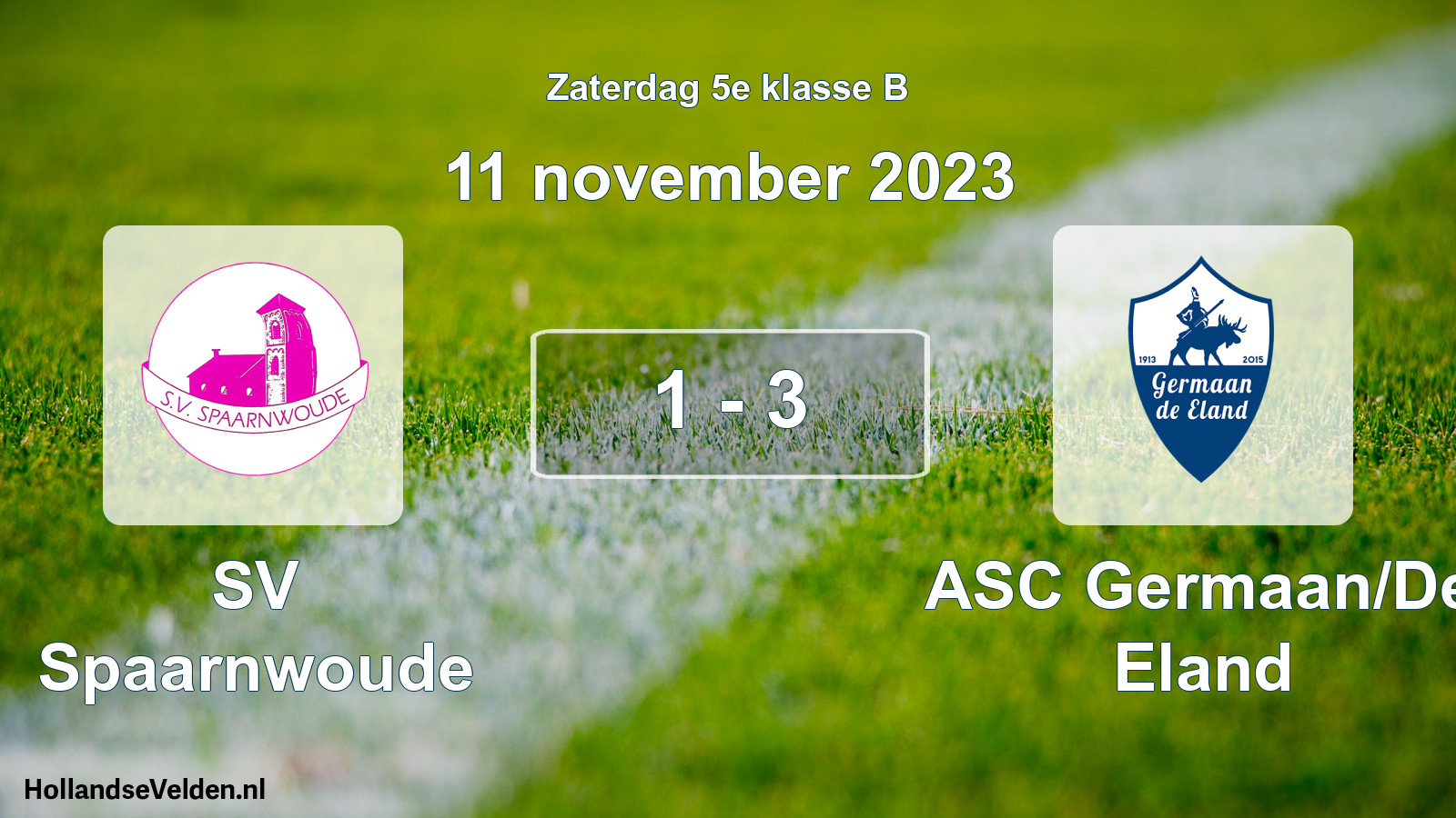 Total number of matches played: SV Spaarnwoude - ASC Germaan/De Eland 1 - 3 (11 November 2023)