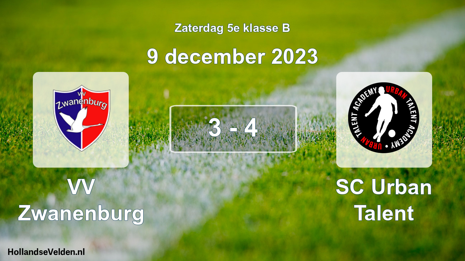 Total number of matches played: VV Zwanenburg - SC Urban Talent 3 - 4 (9 December 2023)