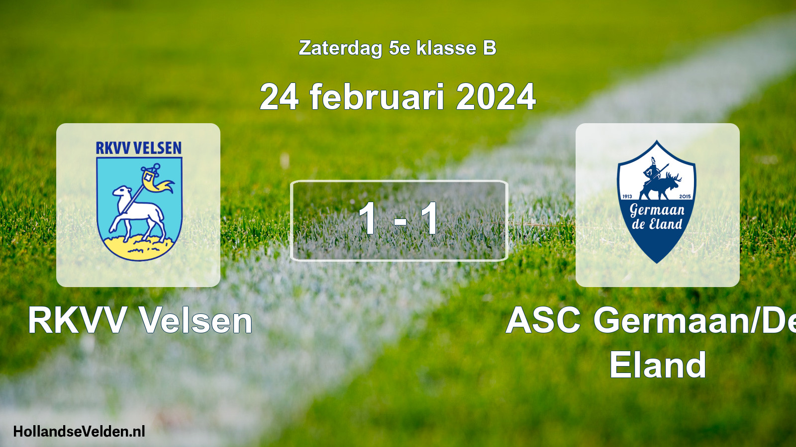 Total number of matches played: RKVV Velsen - ASC Germaan/De Eland 1 - 1 (24 February 2024)