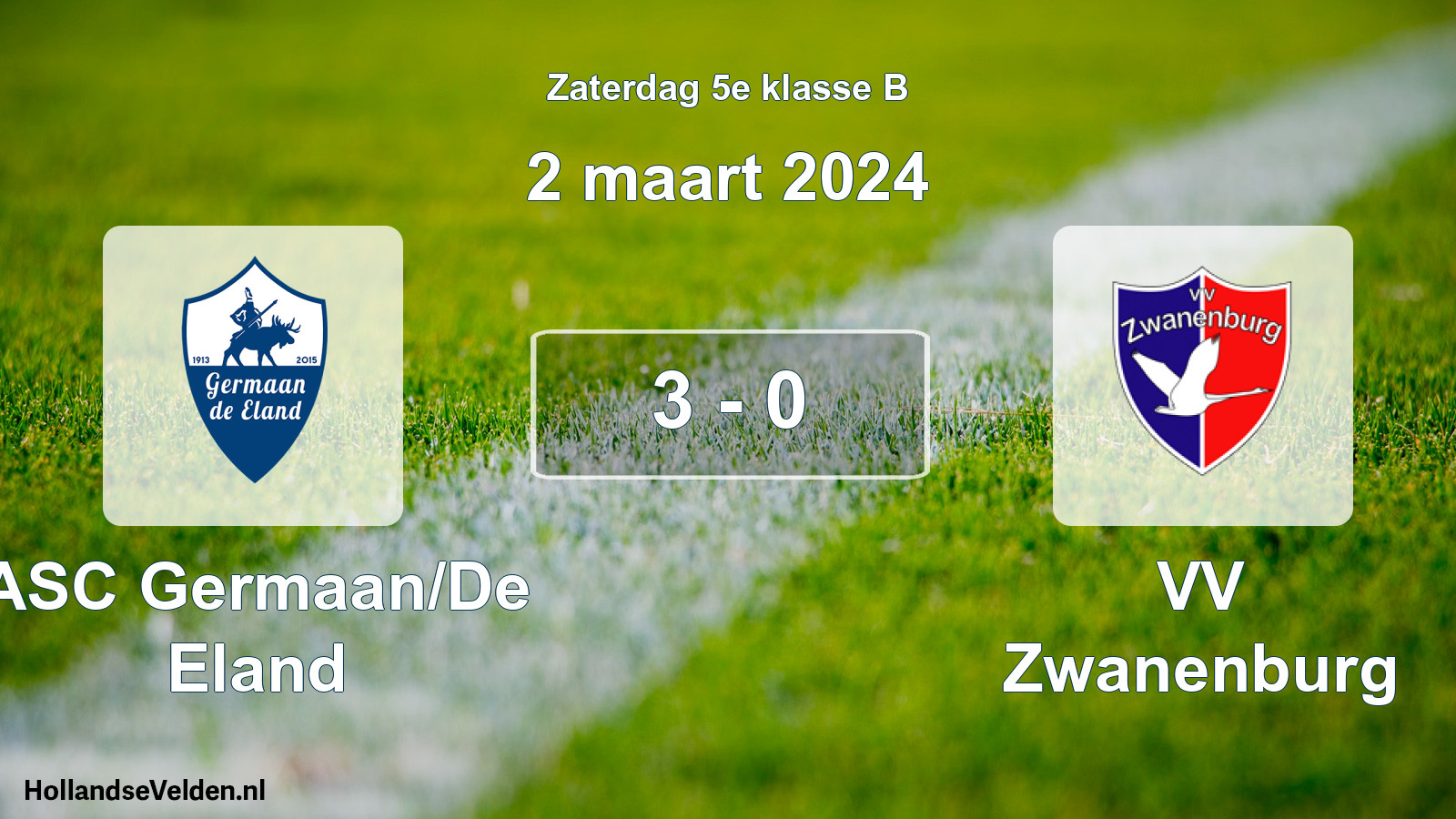 Total number of matches played: ASC Germaan/De Eland - VV Zwanenburg 3 - 0 (2 March 2024)