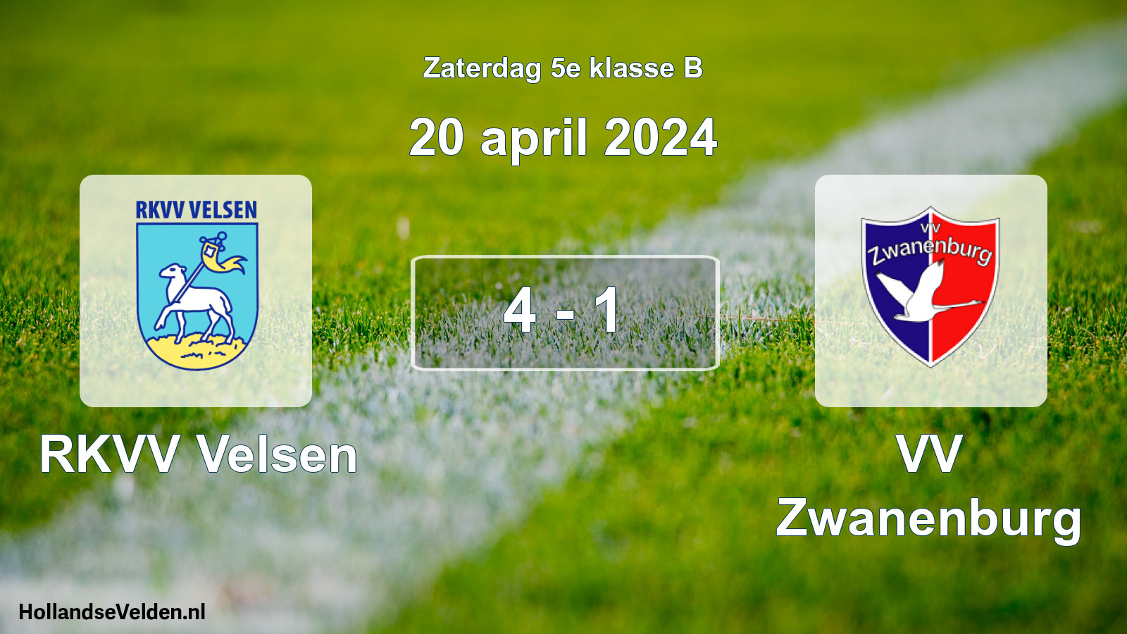 Total number of matches played: RKVV Velsen - VV Zwanenburg 4 - 1 (20 April 2024)