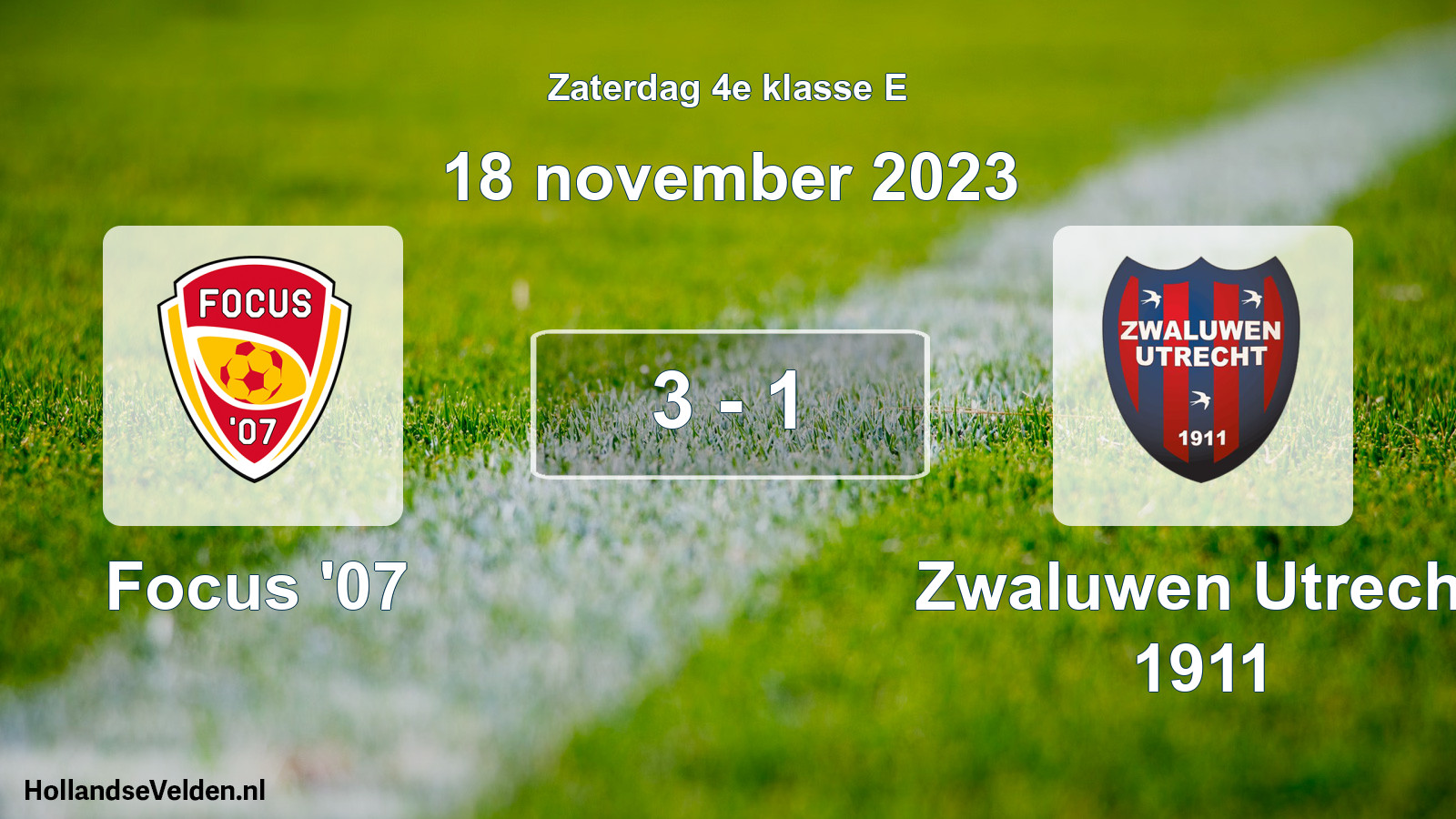 Total number of matches played: Focus '07 - Zwaluwen Utrecht 1911 3 - 1 (18 November 2023)