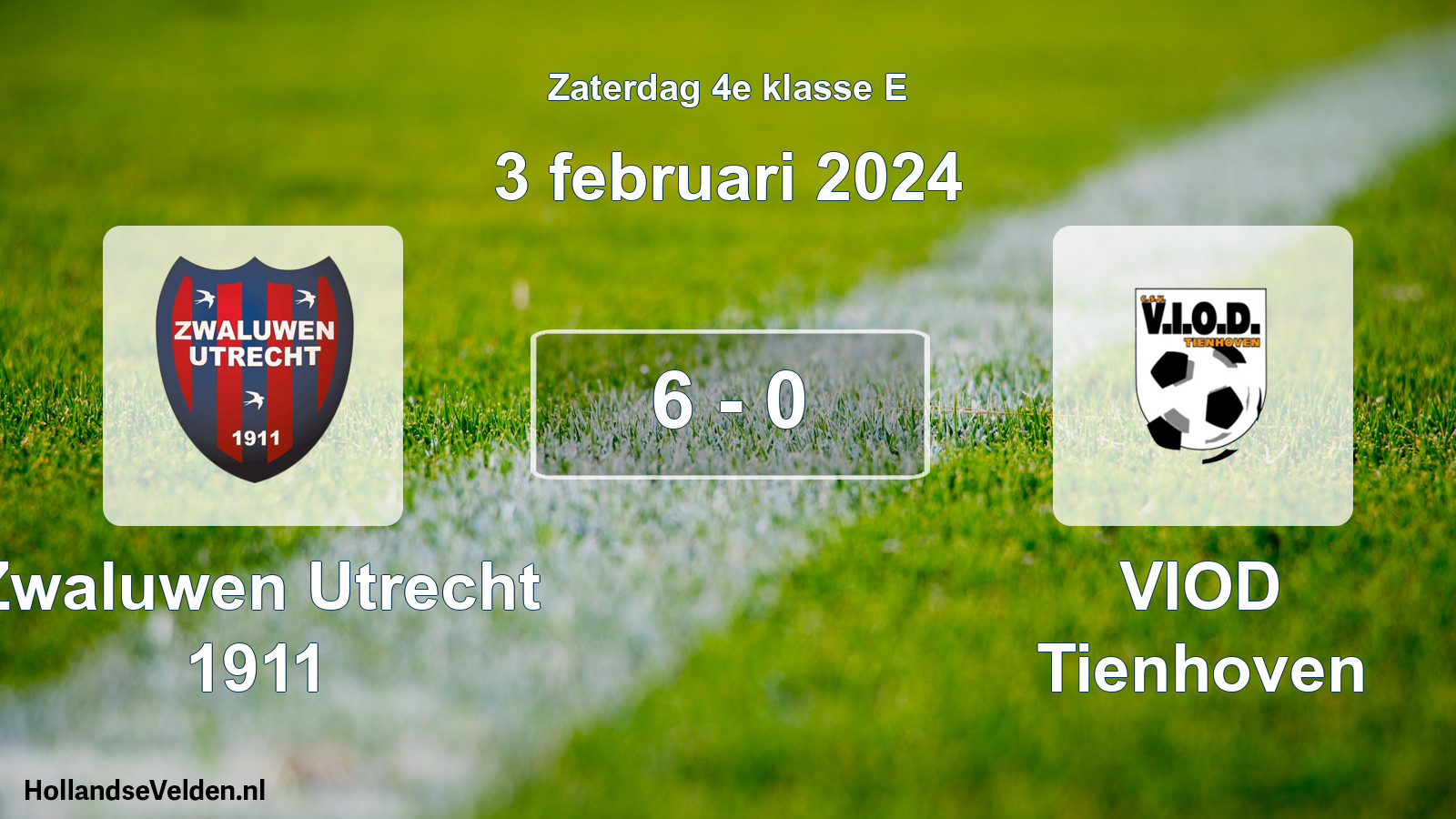 Total number of matches played: Zwaluwen Utrecht 1911 - VIOD Tienhoven 6 - 0 (3 February 2024)