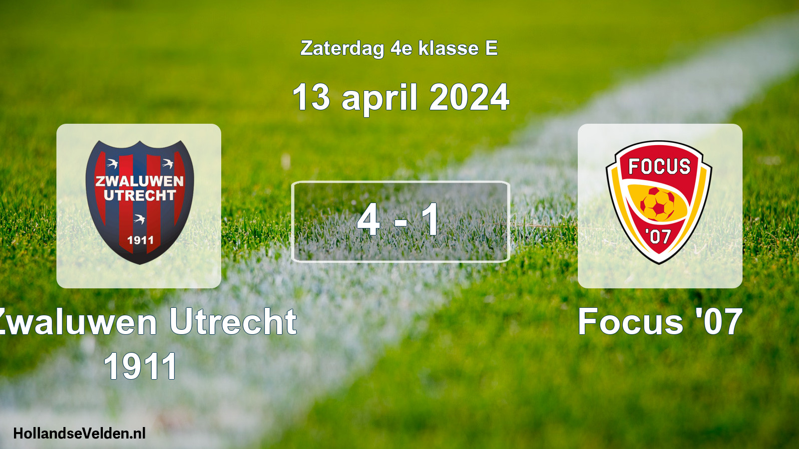 Total number of matches played: Zwaluwen Utrecht 1911 - Focus '07 4 - 1 (13 April 2024)