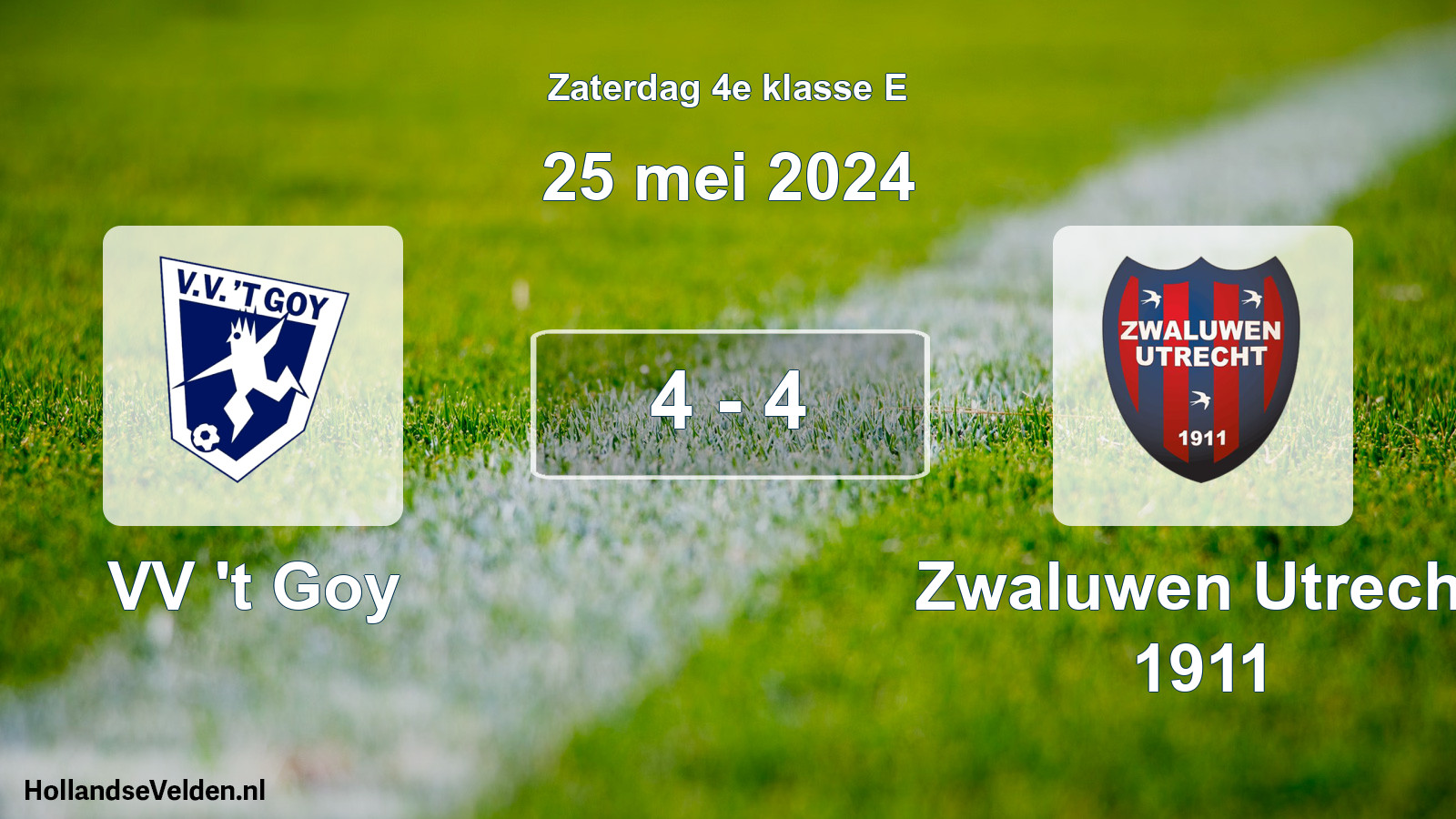 Total number of matches played: VV 't Goy - Zwaluwen Utrecht 1911 4 - 4 (25 May 2024)