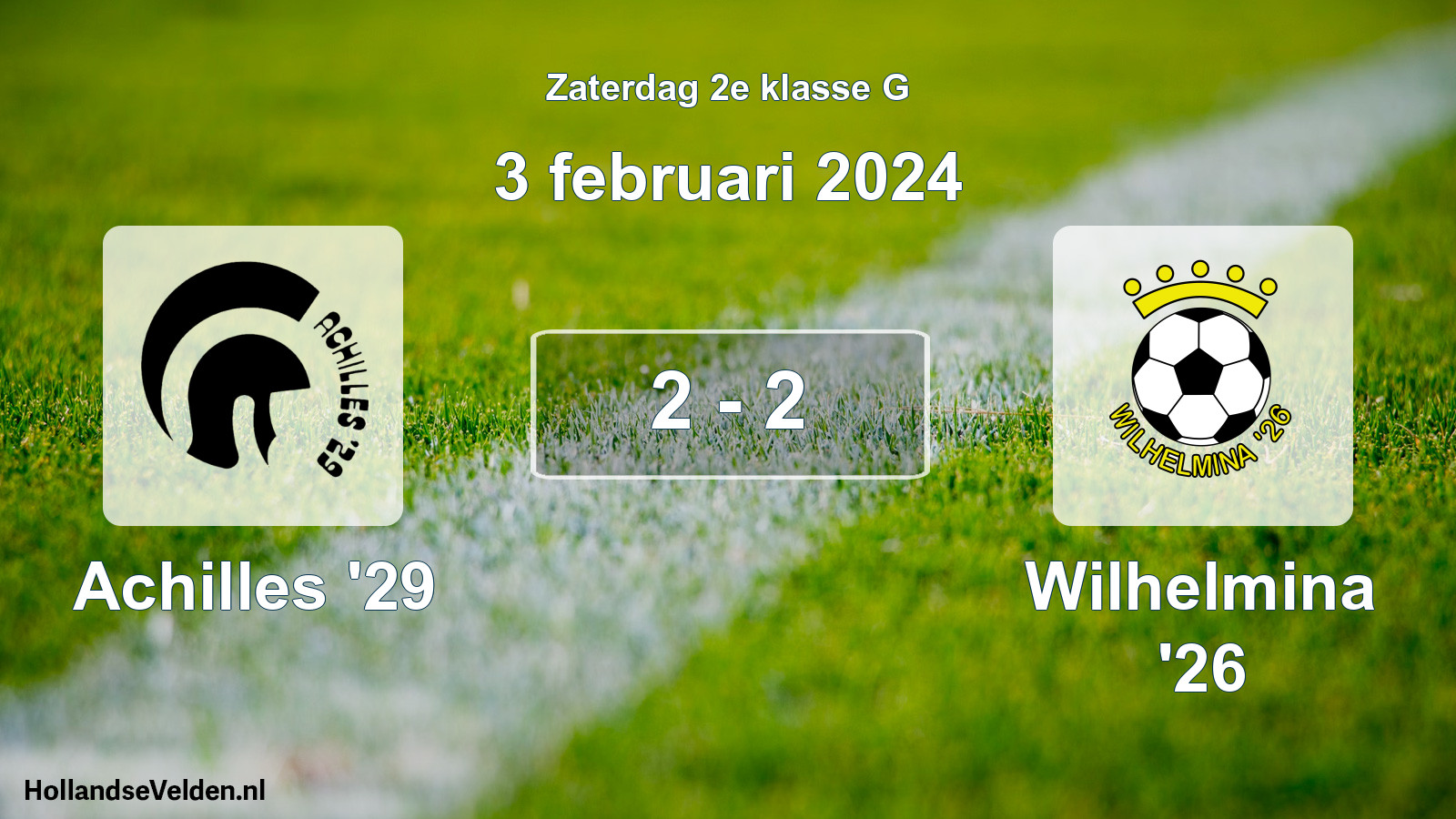 Total number of matches played: Achilles '29 - Wilhelmina '26 2 - 2 (3 February 2024)