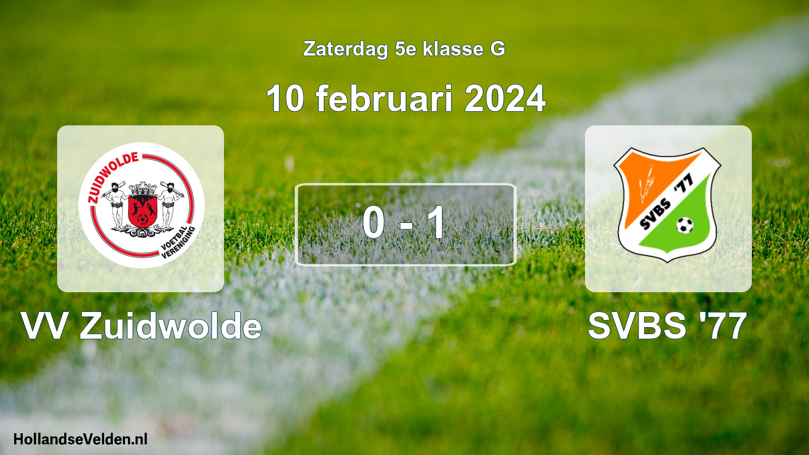 Total number of matches played: VV Zuidwolde - SVBS '77 0 - 1 (10 February 2024)