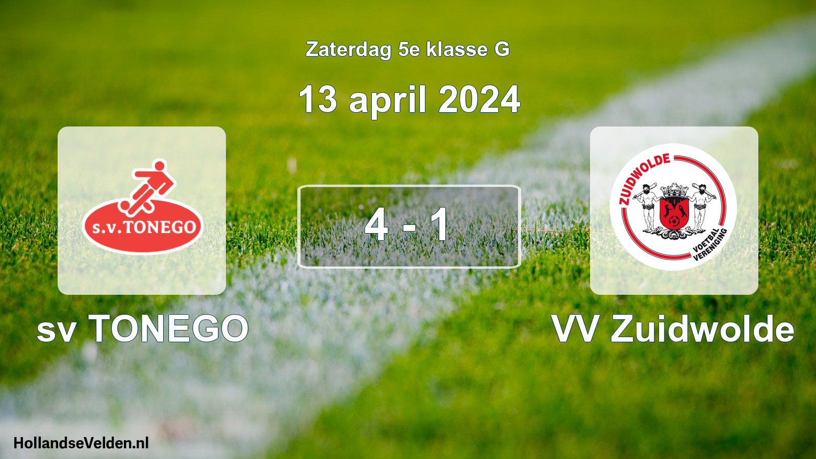 Total number of matches played: sv TONEGO - VV Zuidwolde 4 - 1 (13 April 2024)
