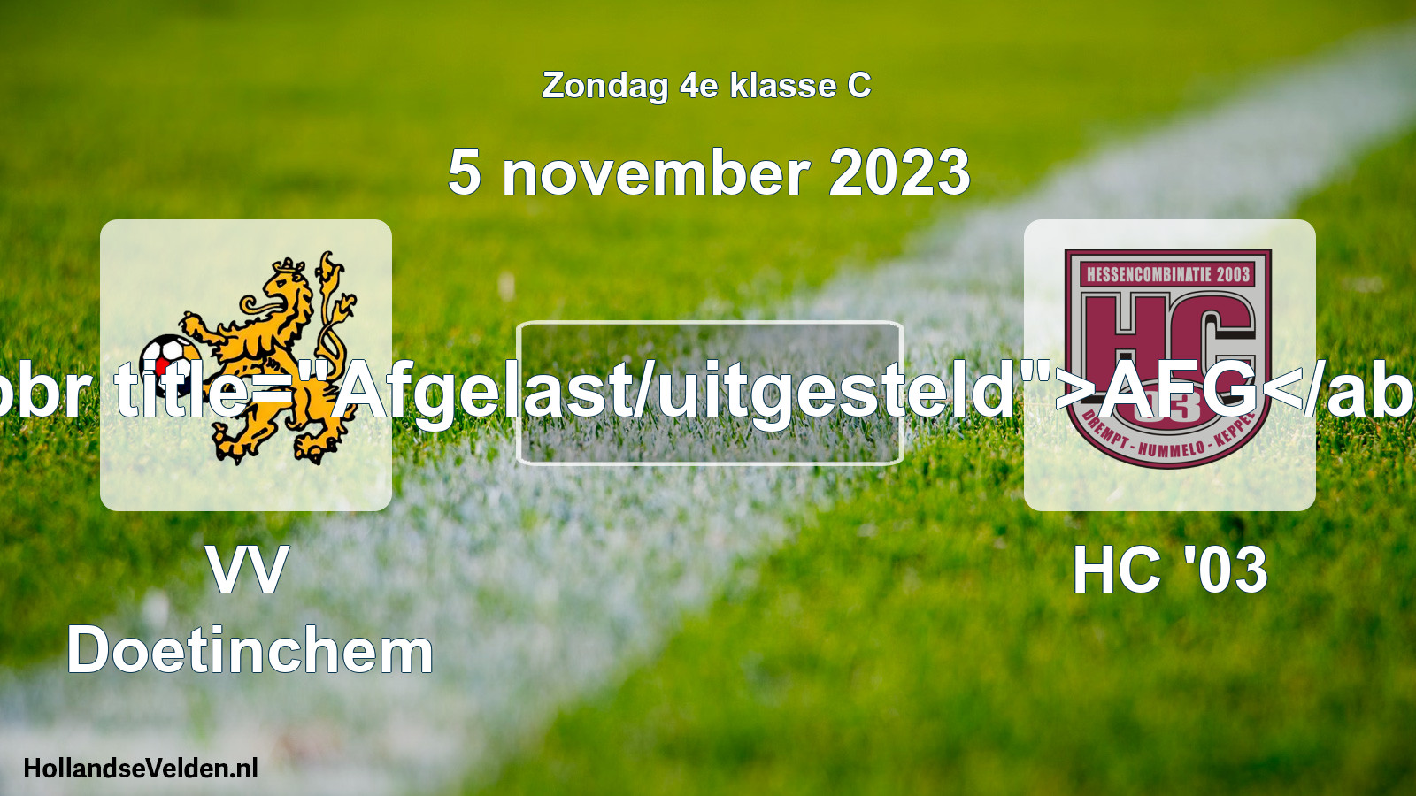 Scheduled Match: VV Doetinchem - HC '03 (5 November 2023)