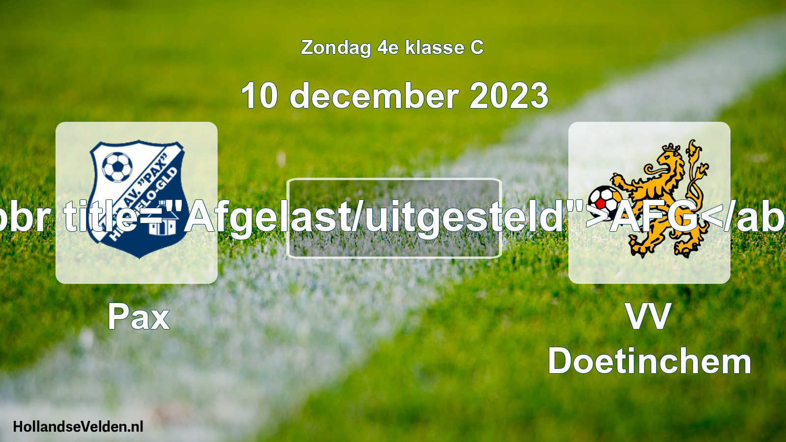 Scheduled Match: Pax - VV Doetinchem (10 December 2023)