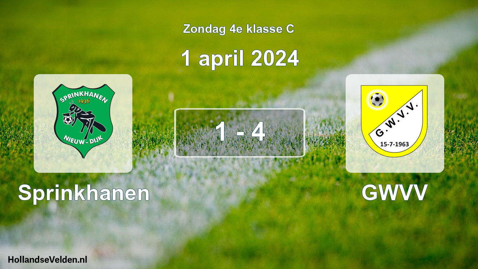 Total number of matches played: Sprinkhanen - GWVV 1 - 4 (1 April 2024)