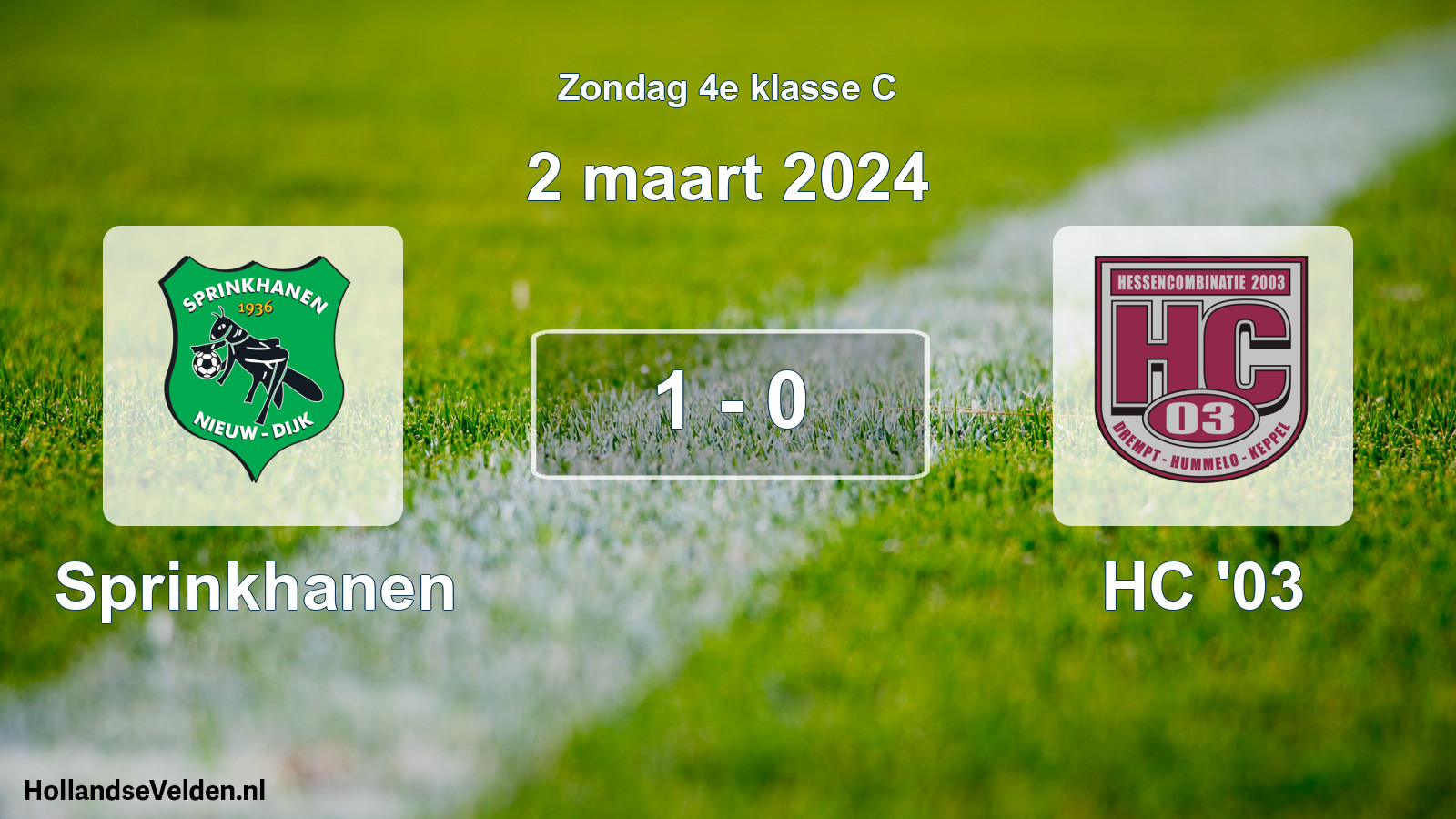 Total number of matches played: Sprinkhanen - HC '03 1 - 0 (2 March 2024)