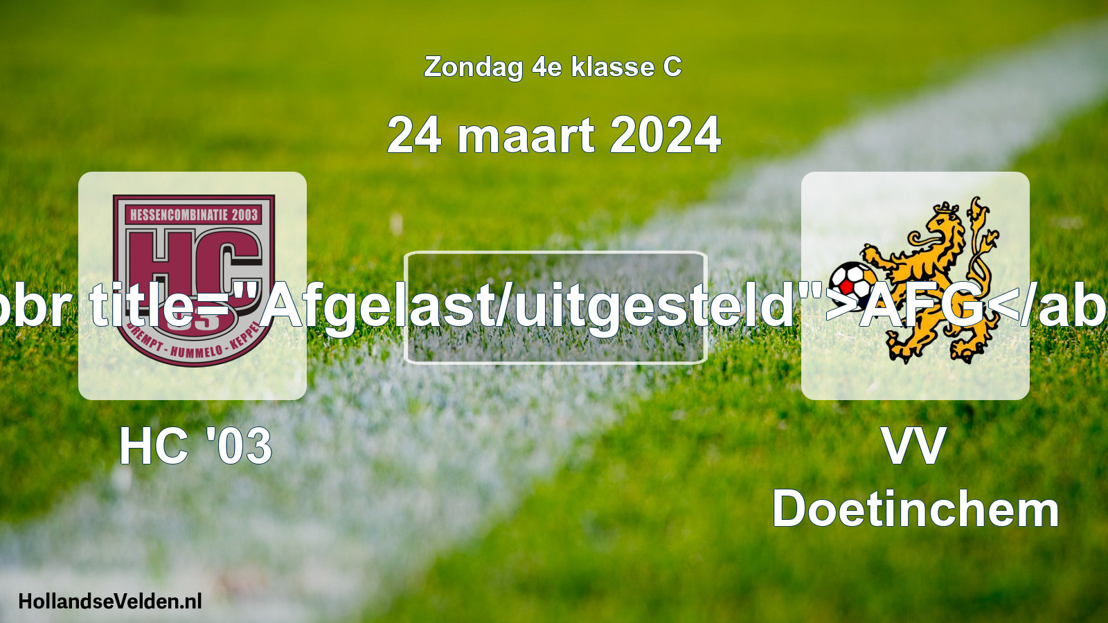 Scheduled Match: HC '03 - VV Doetinchem (24 March 2024)