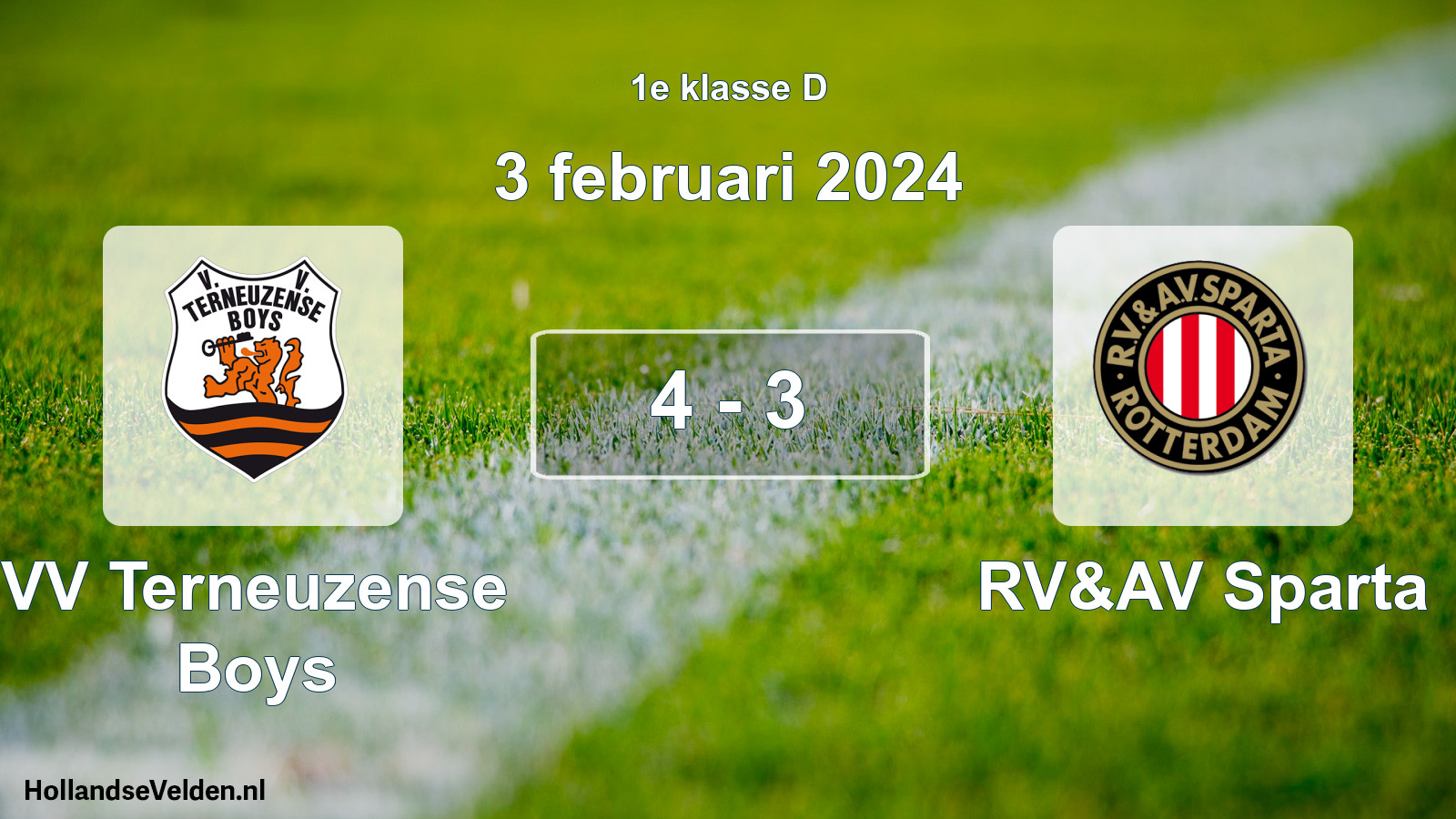 Total number of matches played: VV Terneuzense Boys - RV&AV Sparta 4 - 3 (3 February 2024)