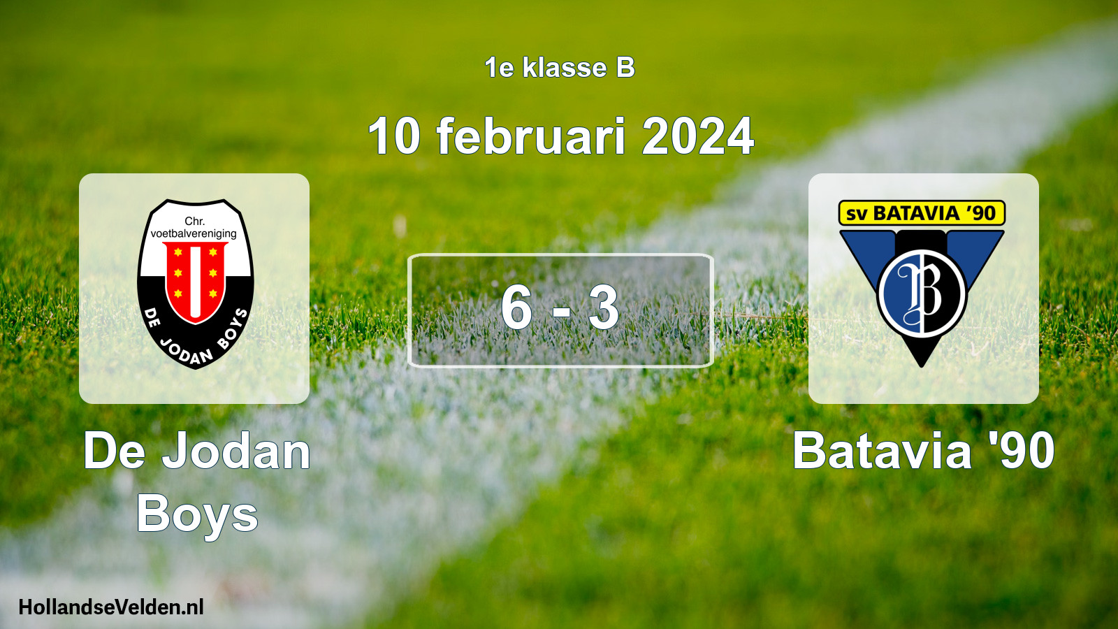Total number of matches played: De Jodan Boys - Batavia '90 6 - 3 (10 February 2024)