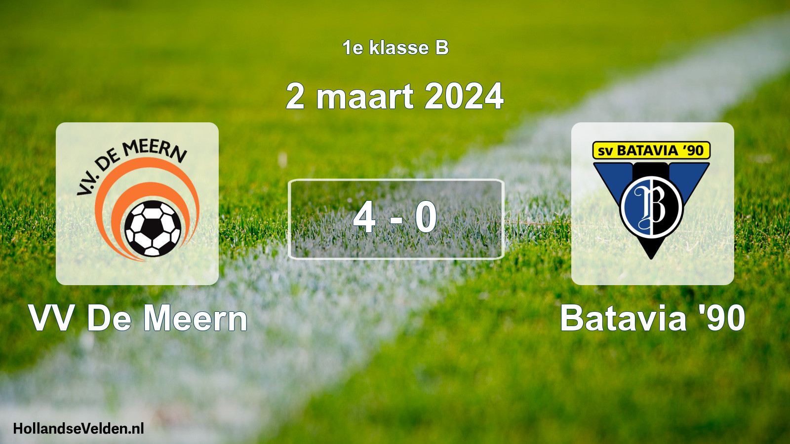 Total number of matches played: VV De Meern - Batavia '90 4 - 0 (2 March 2024)