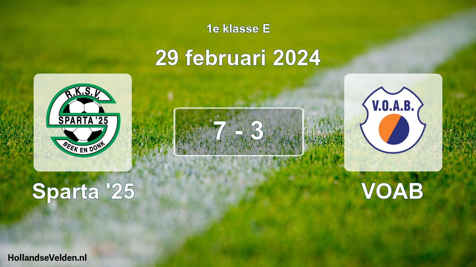 Total number of matches played: Sparta '25 - VOAB 7 - 3 (29 February 2024)