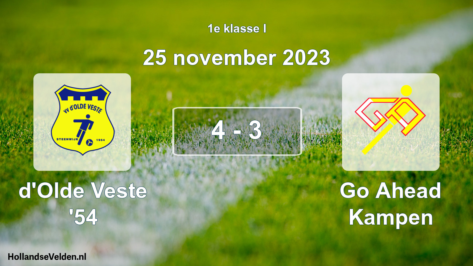 Total number of matches played: d'Olde Veste '54 - Go Ahead Kampen 4 - 3 (25 November 2023)