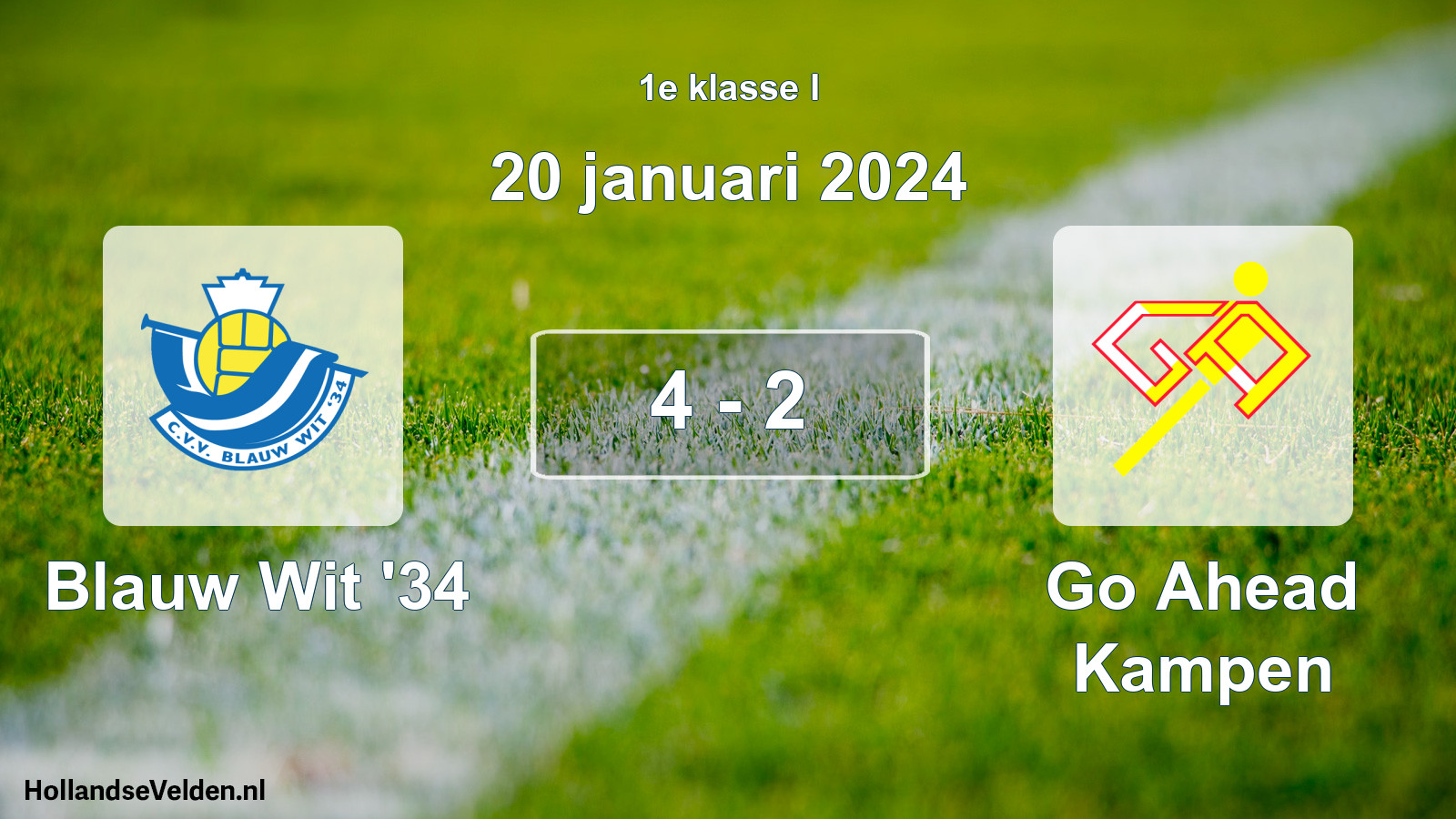 Total number of matches played: Blauw Wit '34 - Go Ahead Kampen 4 - 2 (20 January 2024)