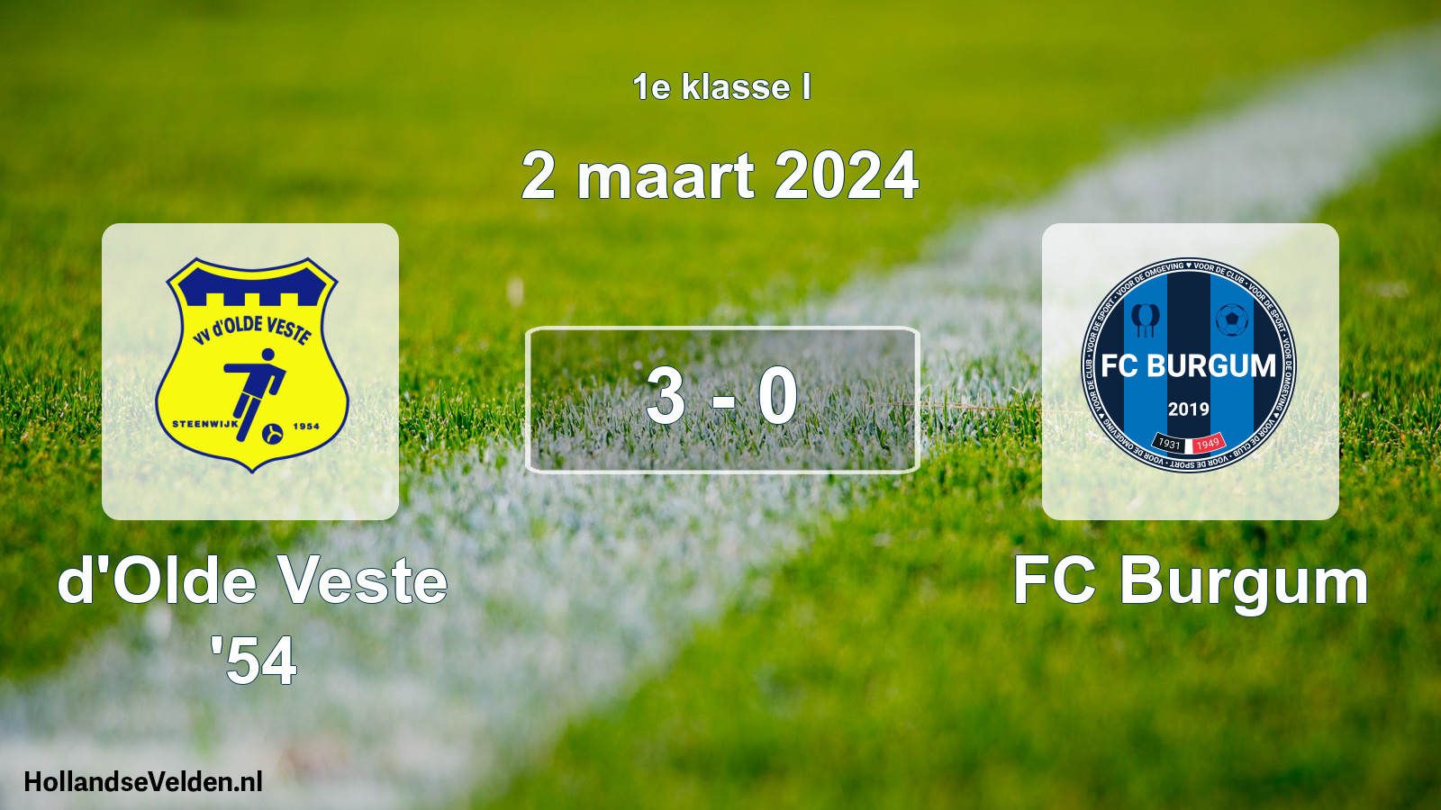 Total number of matches played: d'Olde Veste '54 - FC Burgum 3 - 0 (2 March 2024)