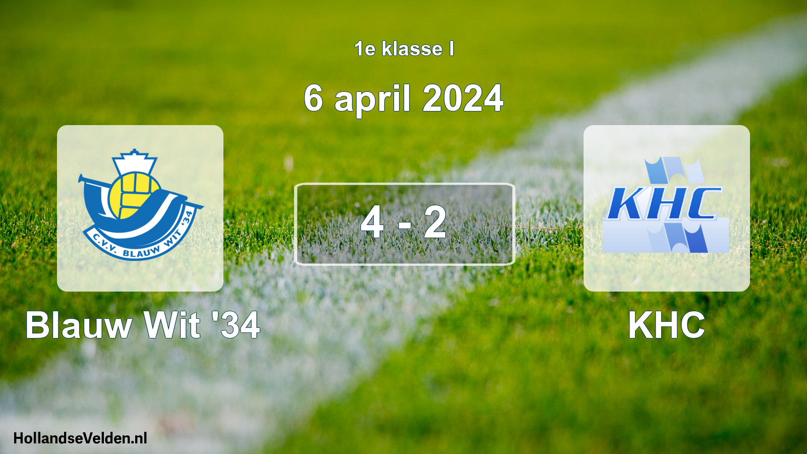 Total number of matches played: Blauw Wit '34 - KHC 4 - 2 (6 April 2024)