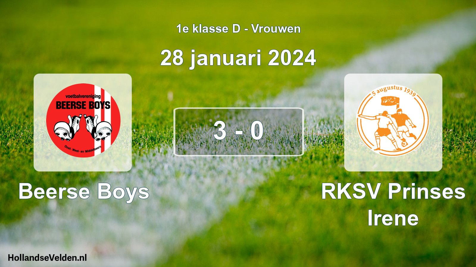 Gespeelde wedstrijd: Beerse Boys - RKSV Prinses Irene 3 - 0 (28 januari 2024)