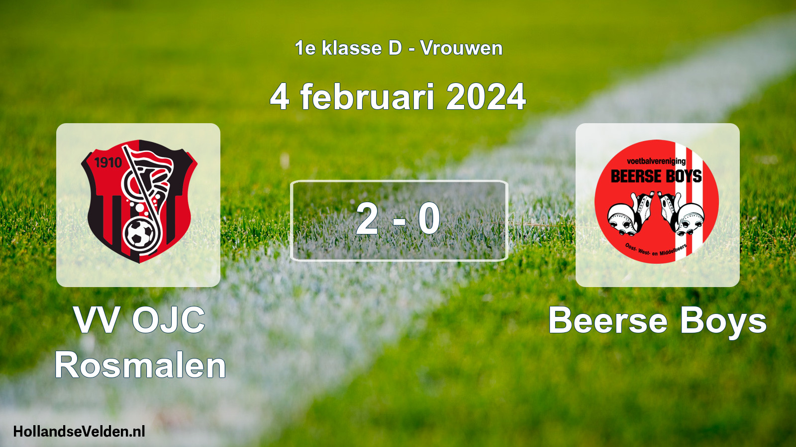 Gespeelde wedstrijd: VV OJC Rosmalen - Beerse Boys 2 - 0 (4 februari 2024)