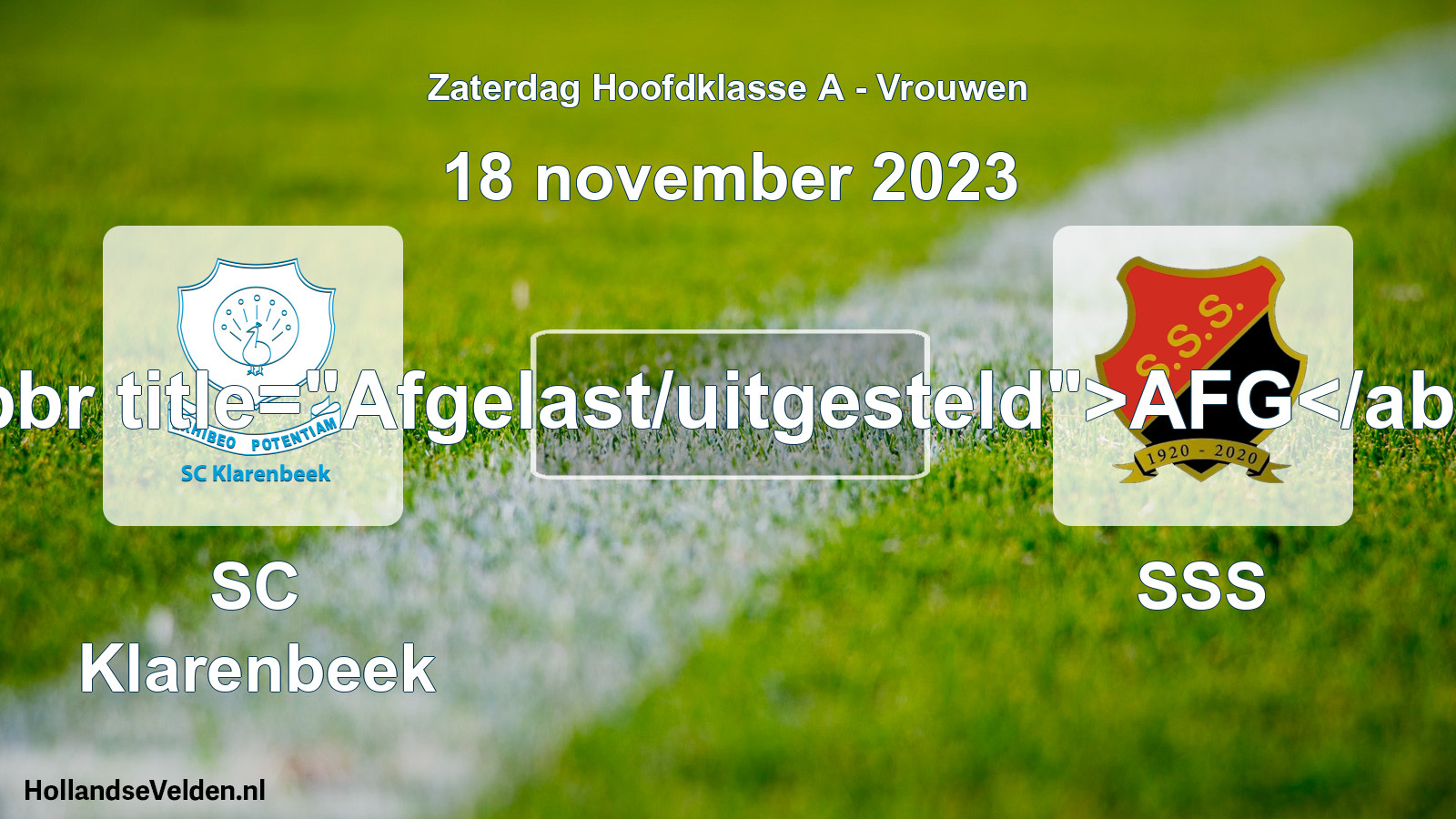 Scheduled Match: SC Klarenbeek - SSS (18 November 2023)