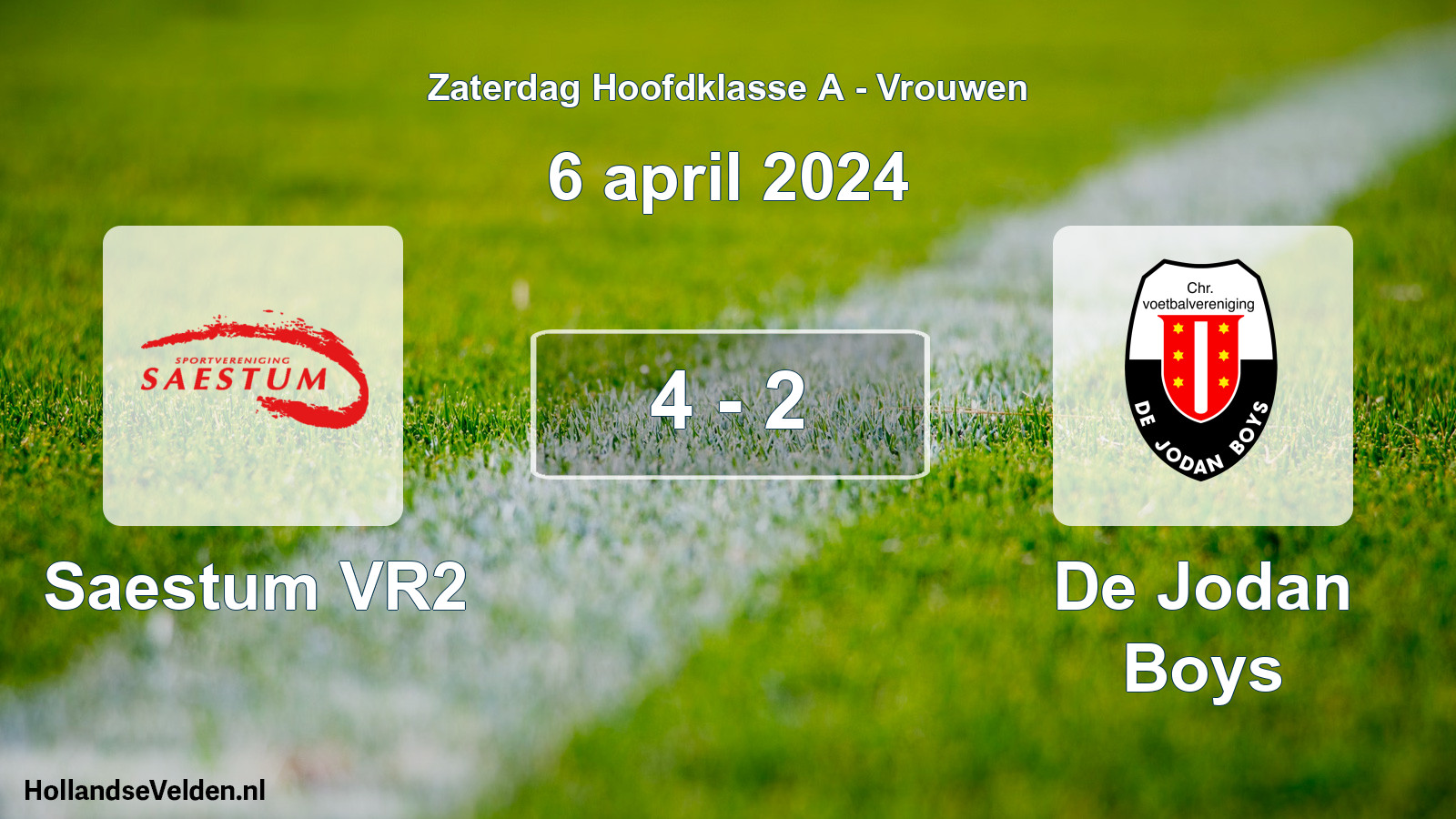 Total number of matches played: Saestum VR2 - De Jodan Boys 4 - 2 (6 April 2024)