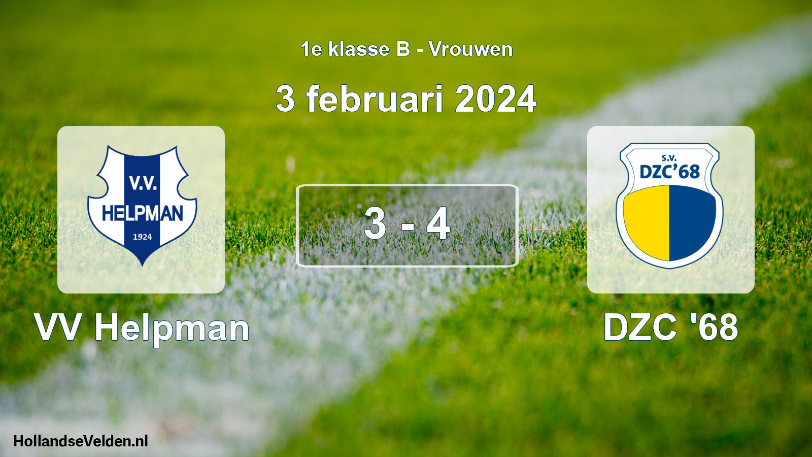 Total number of matches played: VV Helpman - DZC '68 3 - 4 (3 February 2024)