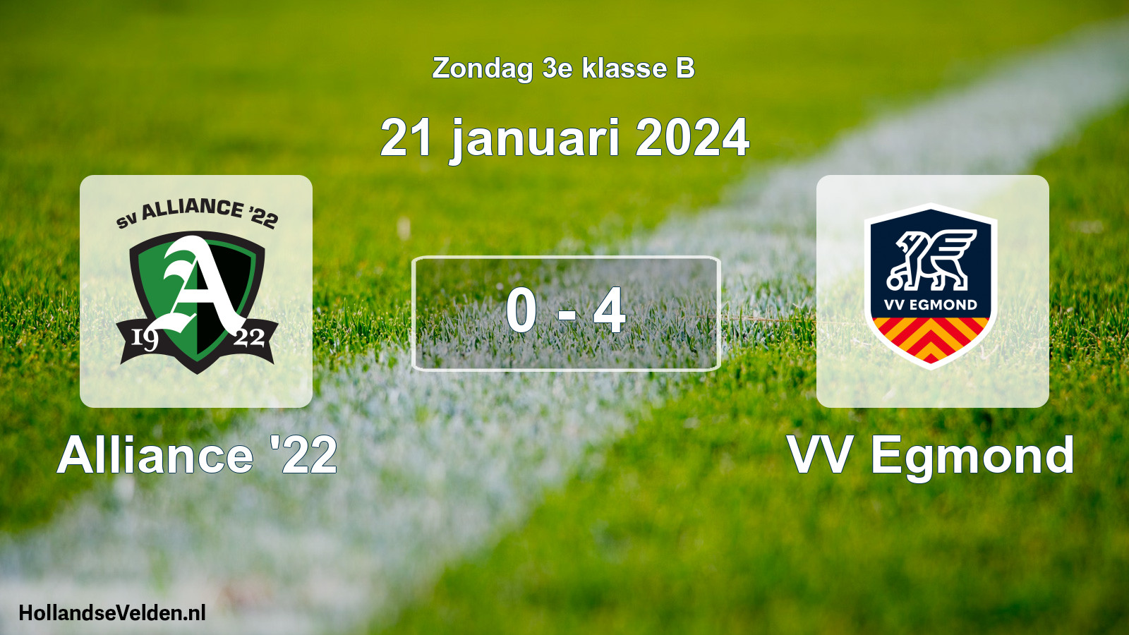 Total number of matches played: Alliance '22 - VV Egmond 0 - 4 (21 January 2024)