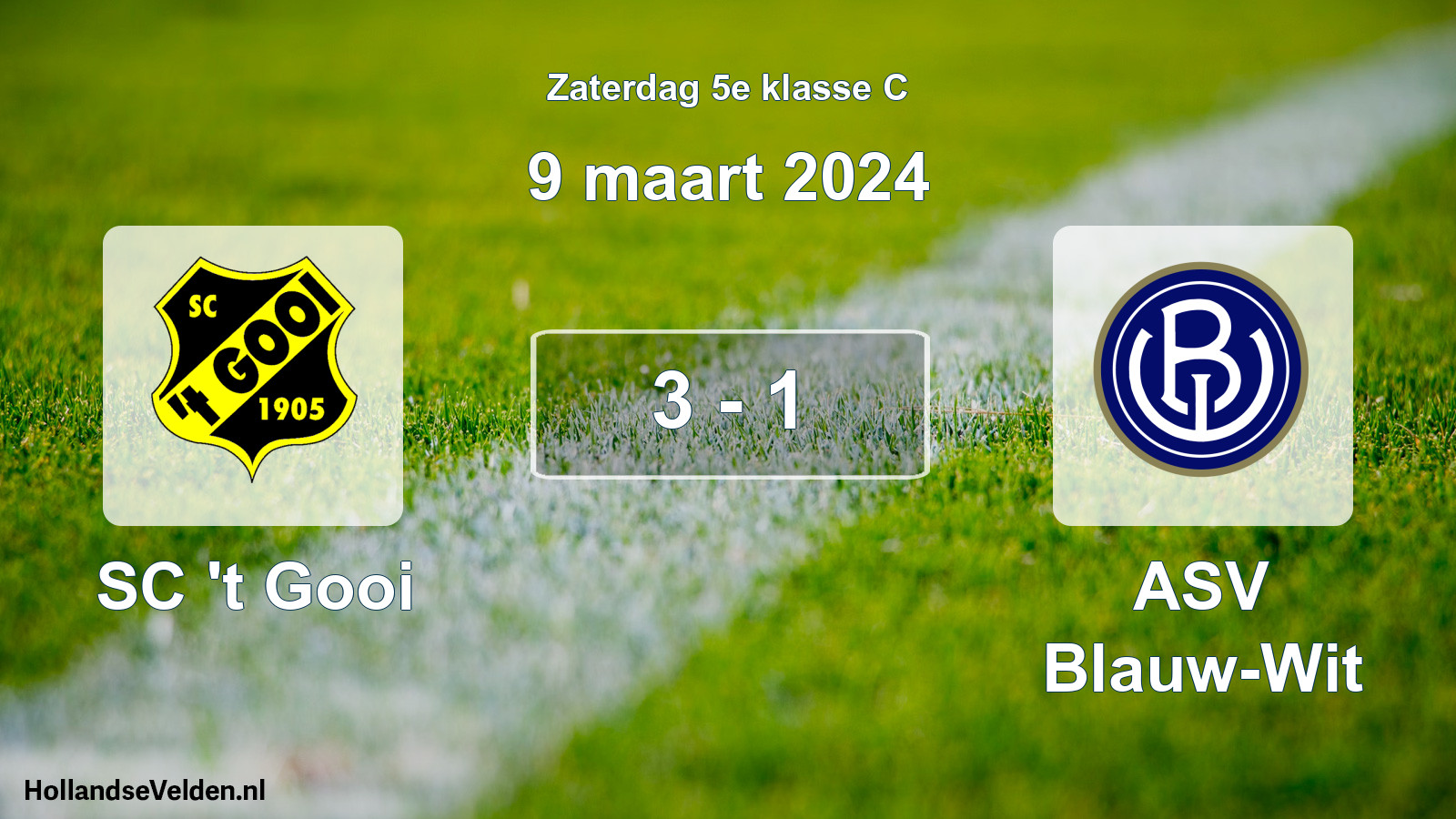 Total number of matches played: SC 't Gooi - ASV Blauw-Wit 3 - 1 (9 March 2024)