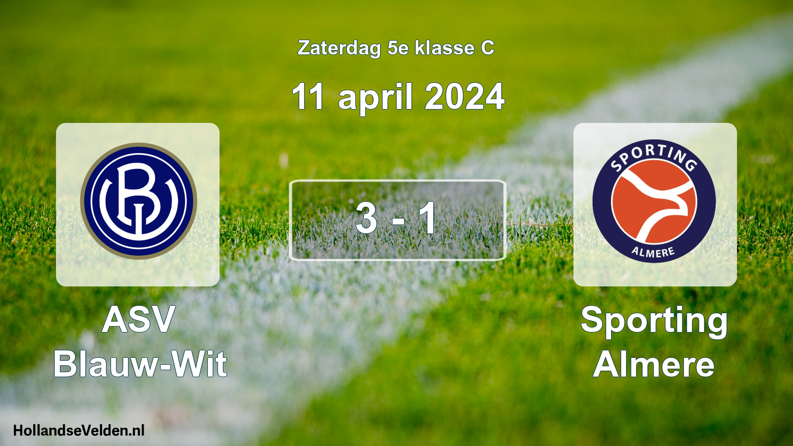 Total number of matches played: ASV Blauw-Wit - Sporting Almere 3 - 1 (11 April 2024)