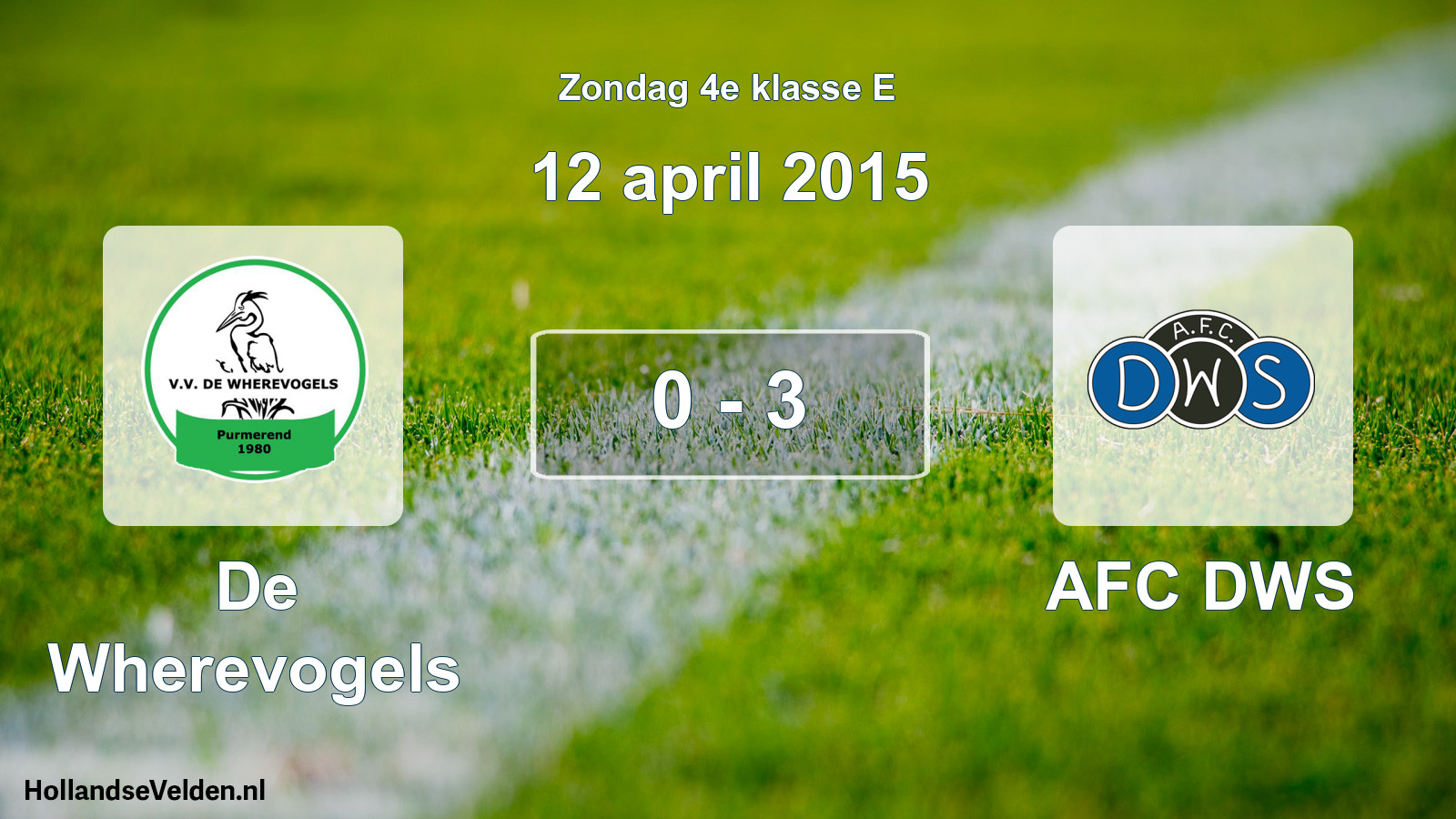 Total number of matches played: De Wherevogels - AFC DWS 0 - 3 (12 April 2015)
